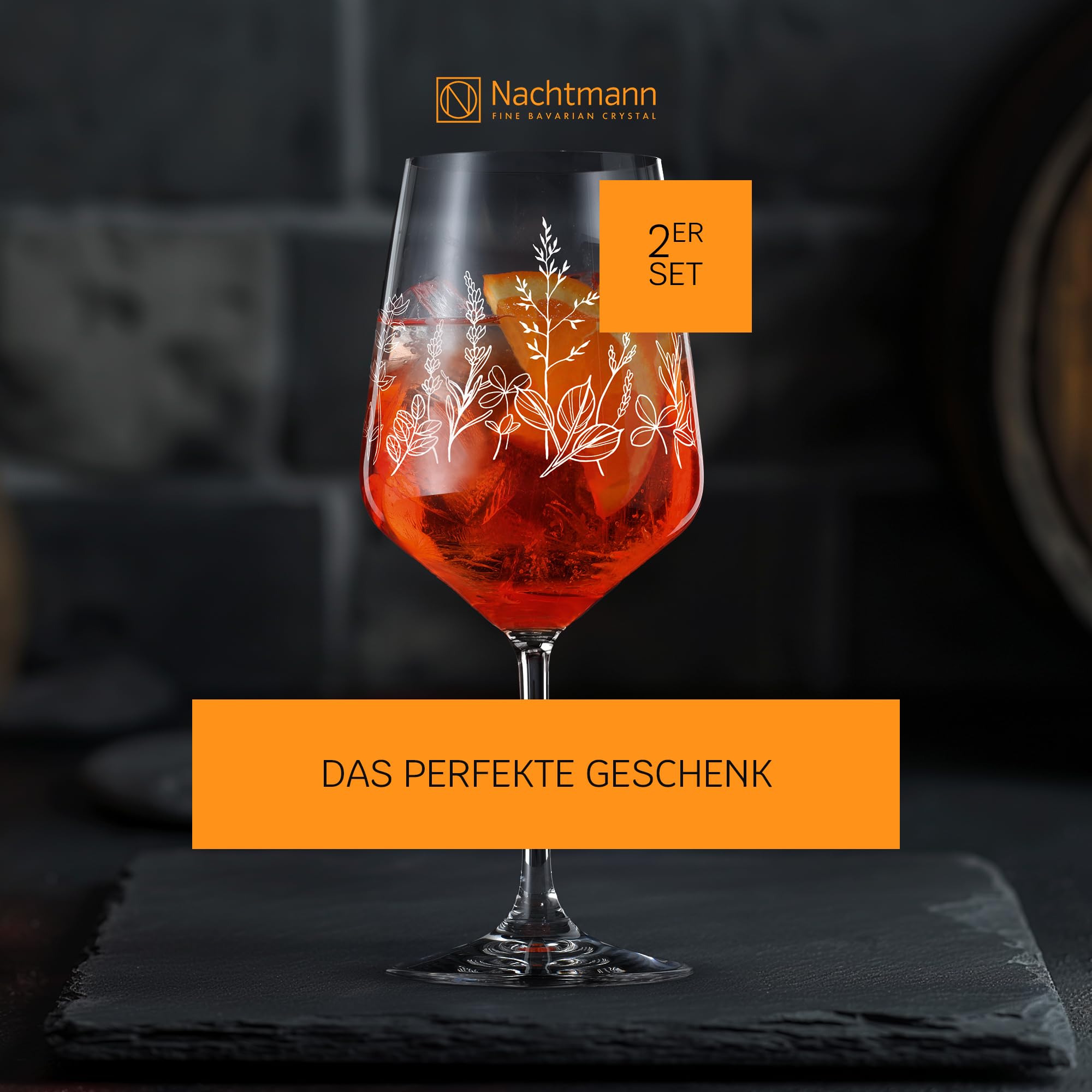 Nachtmann Weingläser 2er Set, 630 ml, Tattoo Botanical, 105722, Spritzgläser mit floralem Design, Weiß, Kristallglas, Aperitifgläser spülmaschinenfest
