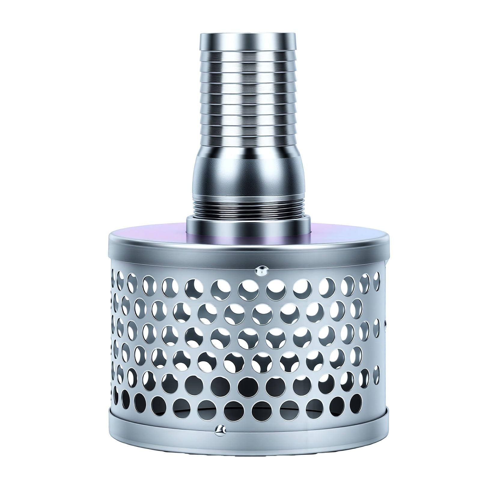 MENDUNER Carbon Steel Basket Water Suction Filter | 2 Inch Round Hole Rust Proof Galvanized Pump Strainer with Hose Connector for Inlet