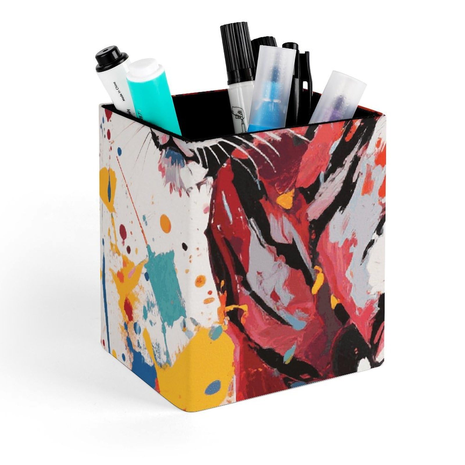 FekiLoot Abstract Tiger Pencil Holder Square Leather Pen Holder Cup Modern Multi-Functional Pencil Cup Holder Decorative Desk Organizer Caddy Makeup Brush Holders for Desk Office