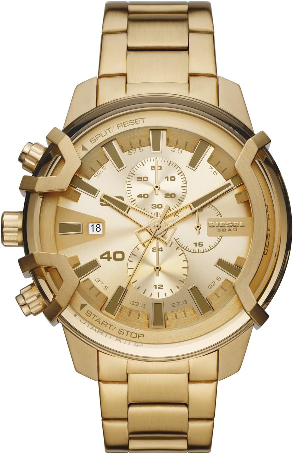 Men's 48mm Griffed Quartz Stainless Steel Chronograph Watch, Color: Gold (Model: DZ4573)