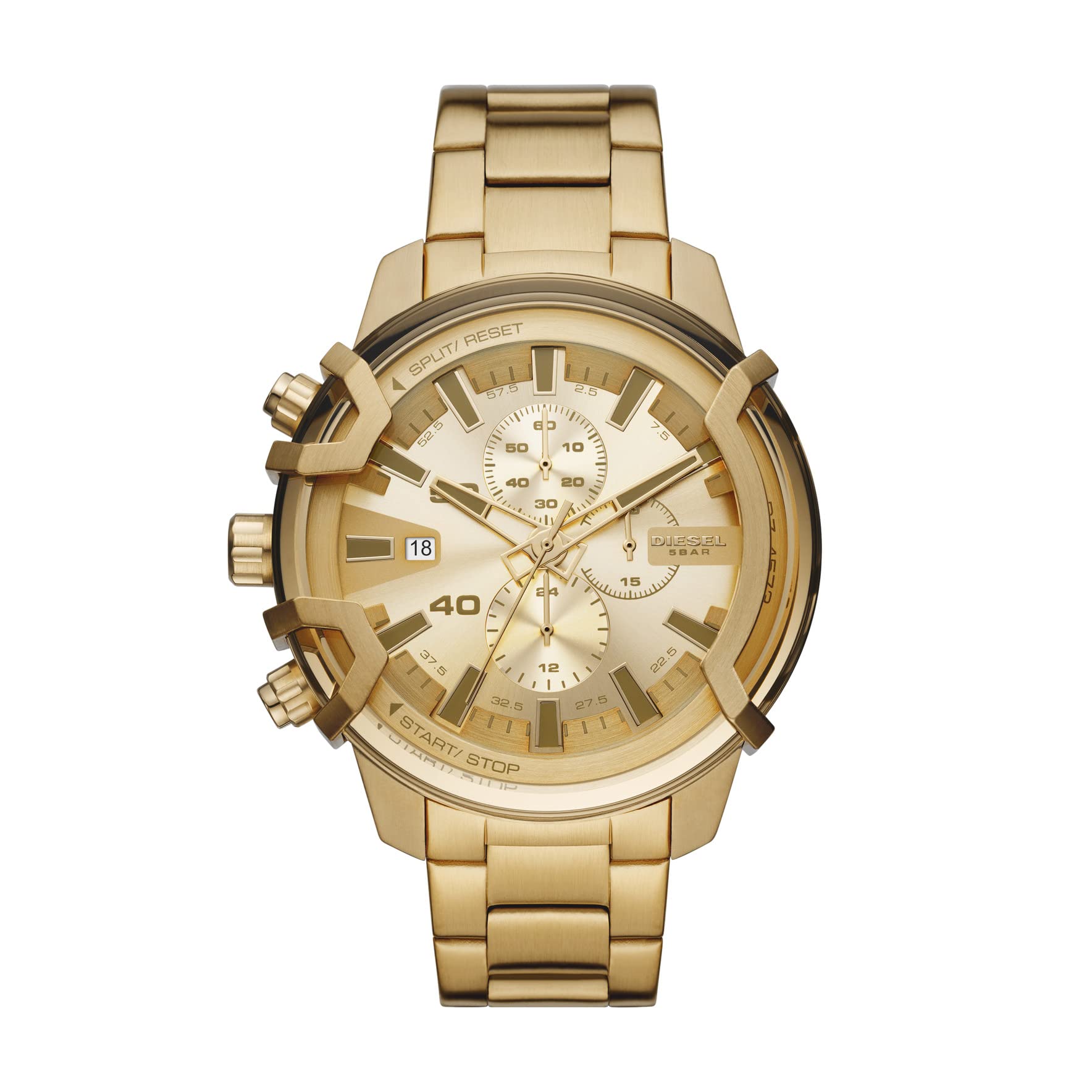 Men's 48mm Griffed Quartz Stainless Steel Chronograph Watch, Color: Gold (Model: DZ4573)