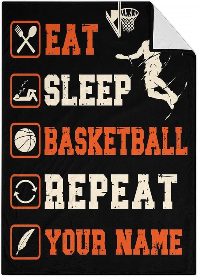 Mercuryelf Custom Basketball Throw Blanket - Soft, Fuzzy & Warm - 30x40 Inches Small Blankets for Lap, Crib - Black Sports Funny Throws Gift for Basketball Lovers