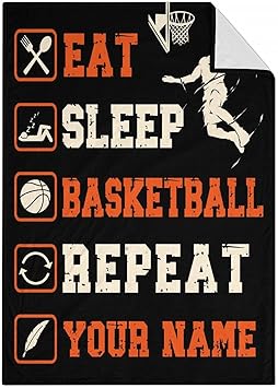 Mercuryelf Custom Basketball Throw Blanket - Soft, Fuzzy & Warm - 30x40 Inches Small Blankets for Lap, Crib - Black Sports Funny Throws Gift for Basketball Lovers