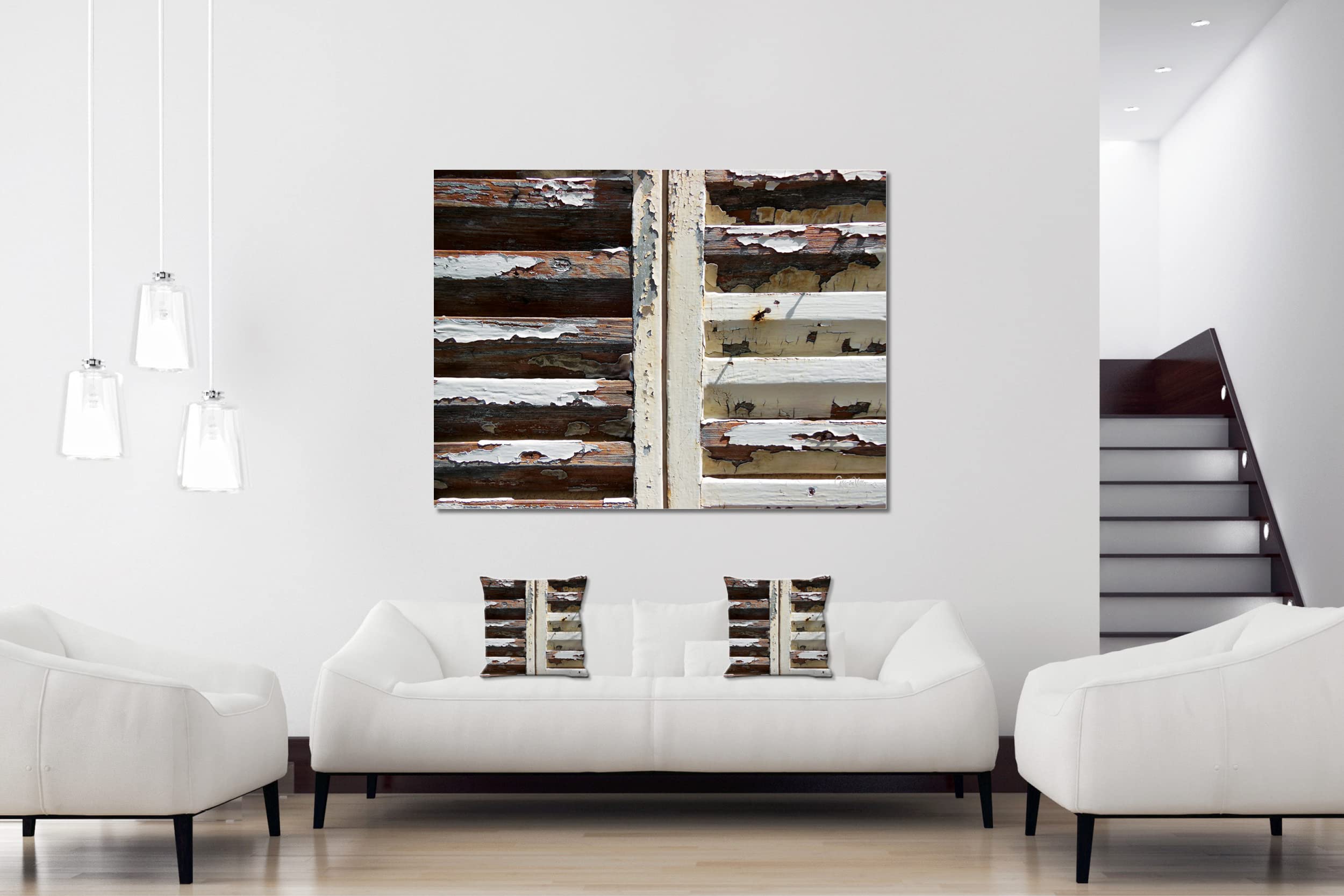 Fensterladen - Foto-Kissen-Hülle Set (2 STK.) 40 x 40 cm | Kissen-Bezüge - passend zu Wandbild - Deko-Kissen - Holz Struktur Wand Tür