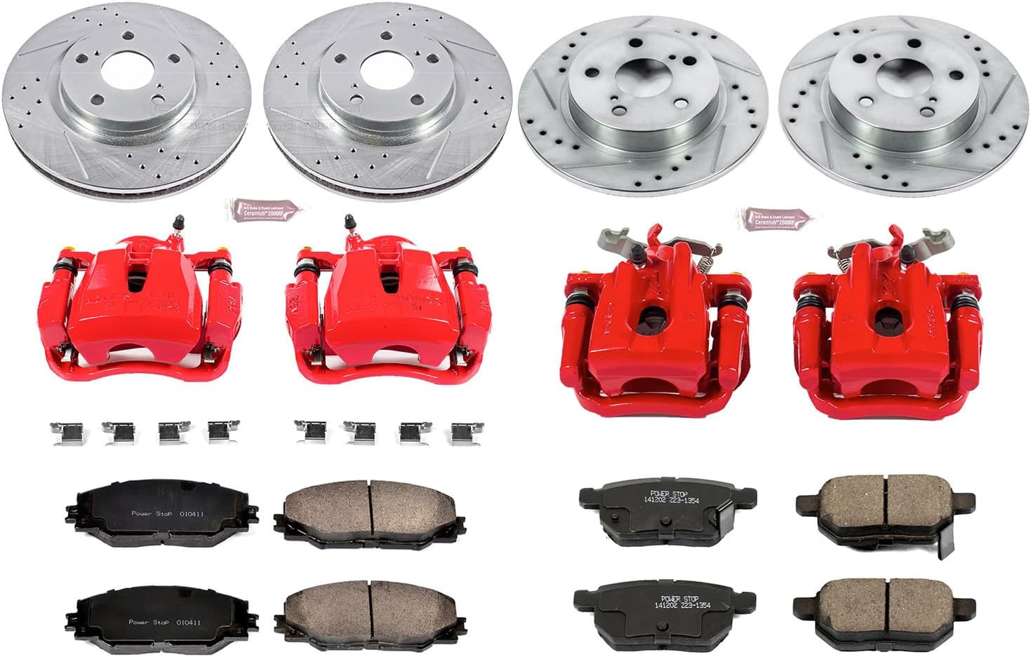 PowerStop Front and Rear Brake Kit For Cadillac Escalade 2015-20 |Escalade ESV 2015-20 - Powder Coated Calipers + Carbon Fiber Ceramic Brake Pads + Drilled & Slotted Rotors Upgrade, KC6560