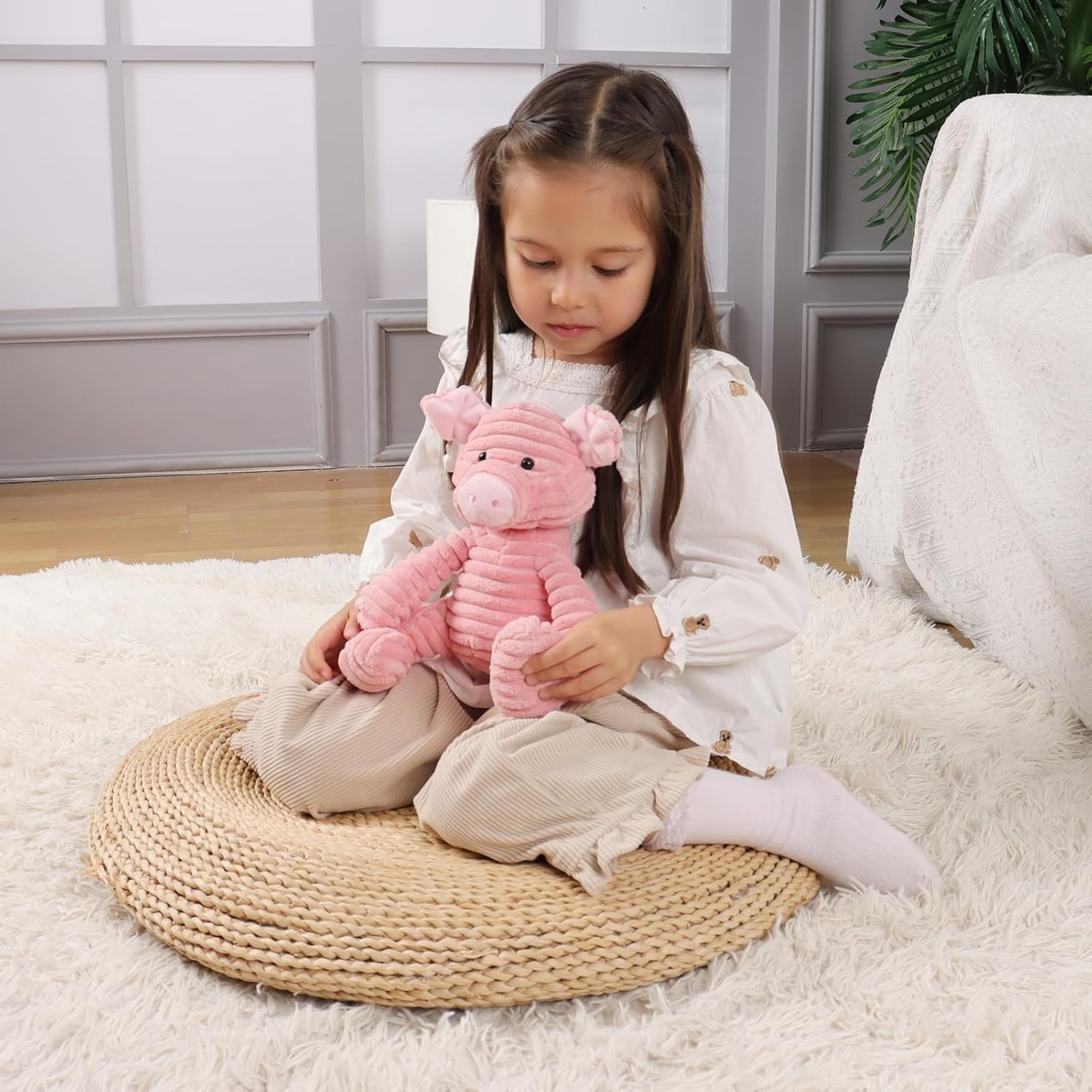 Apricot Lamb Plush Toys Corduroy Pig Stuffed Animal Soft Cuddly Perfect for Child (Corduroy Pig，9 Inches)