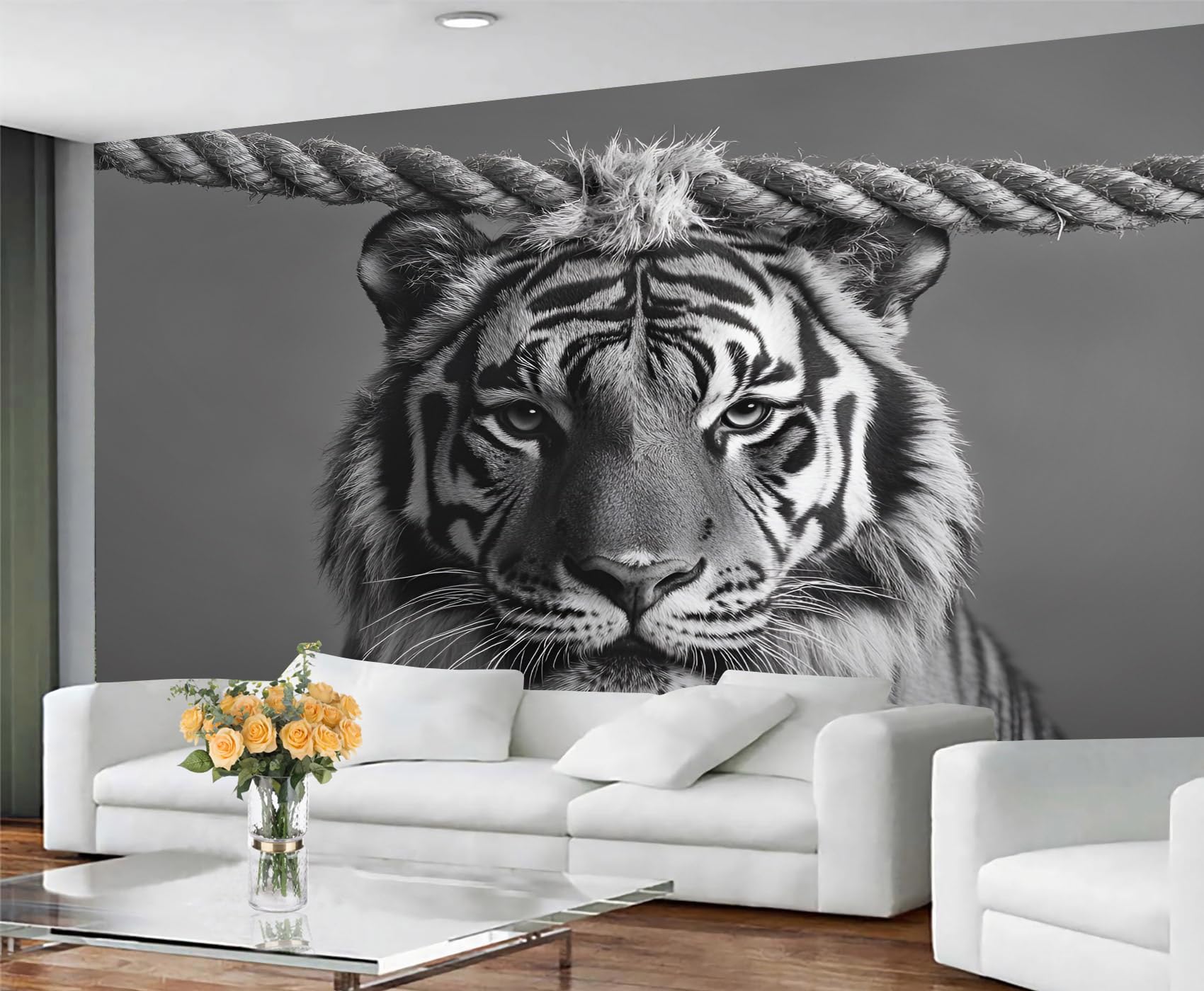 GIVLWF Tiger Wallpaper & Room Decor, Animal Print Wallpaper for Living Room, Grey Tiger Bedroom Wall Paper, Non Self Adhesive Wall Mural & Home Decor