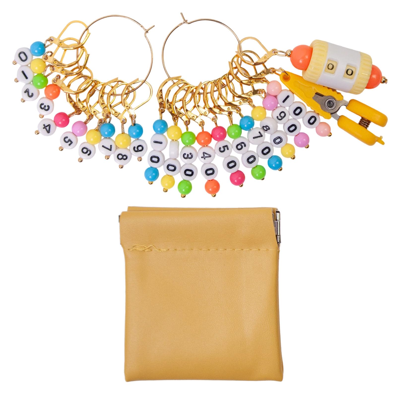Buxuaaaa Yellow 10Pcs Locking Knitting Marker Charm With Row Counter Number Beads Stitching Markers For Knitting Craft Jewelry Crochet Stitching Markers