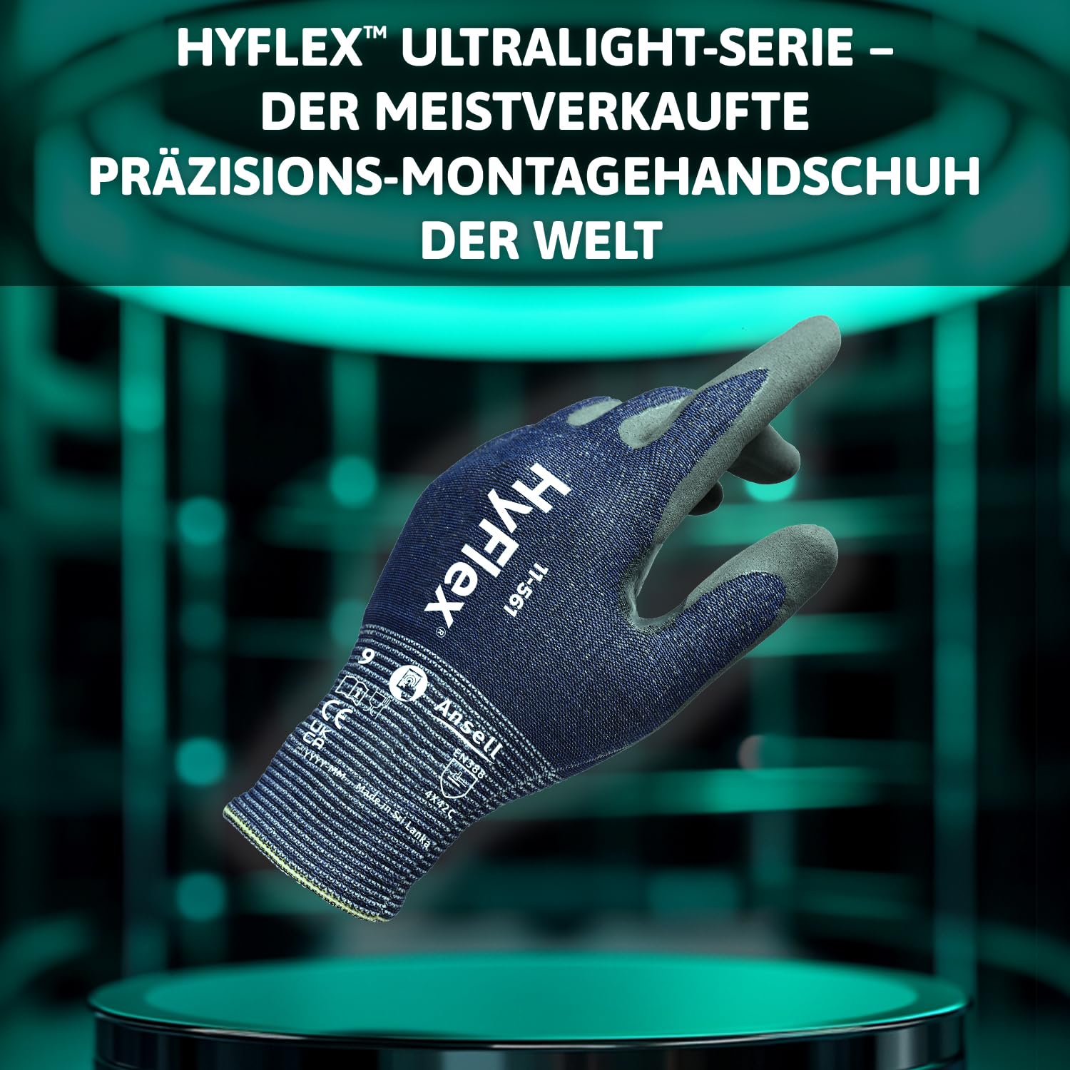 Ansell HyFlex 11-561 Schnittschutz-Handschuhe, Atmungsaktive Nitril-beschichtung, Höchste Weiterreißfestigkeit, Dünne Arbeitshandschuhe Herren Damen, Waschbare, Blau, Größe S (12 Paar)