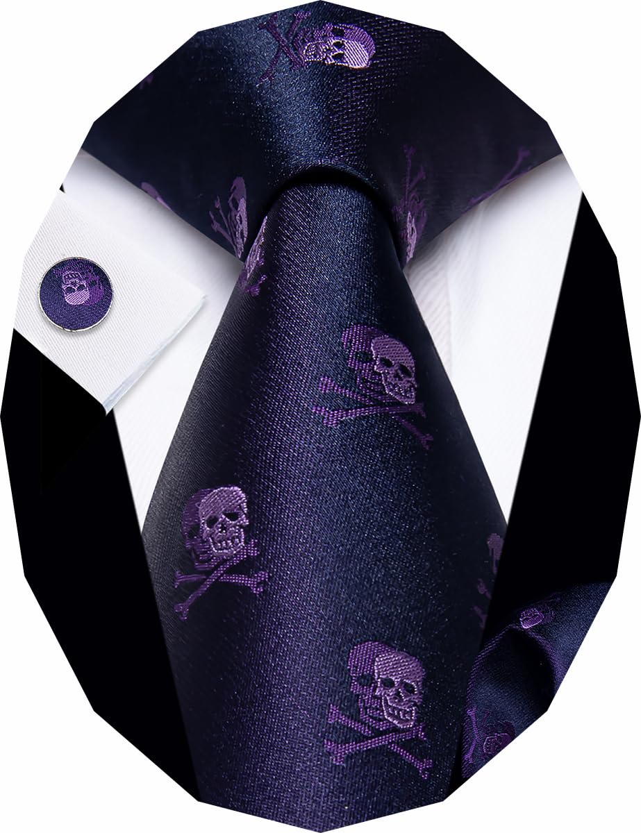 YourTies Halloween Ties for Men Funny Skull Neckties Purple Novelty Tie for Holiday Season Party Gifts