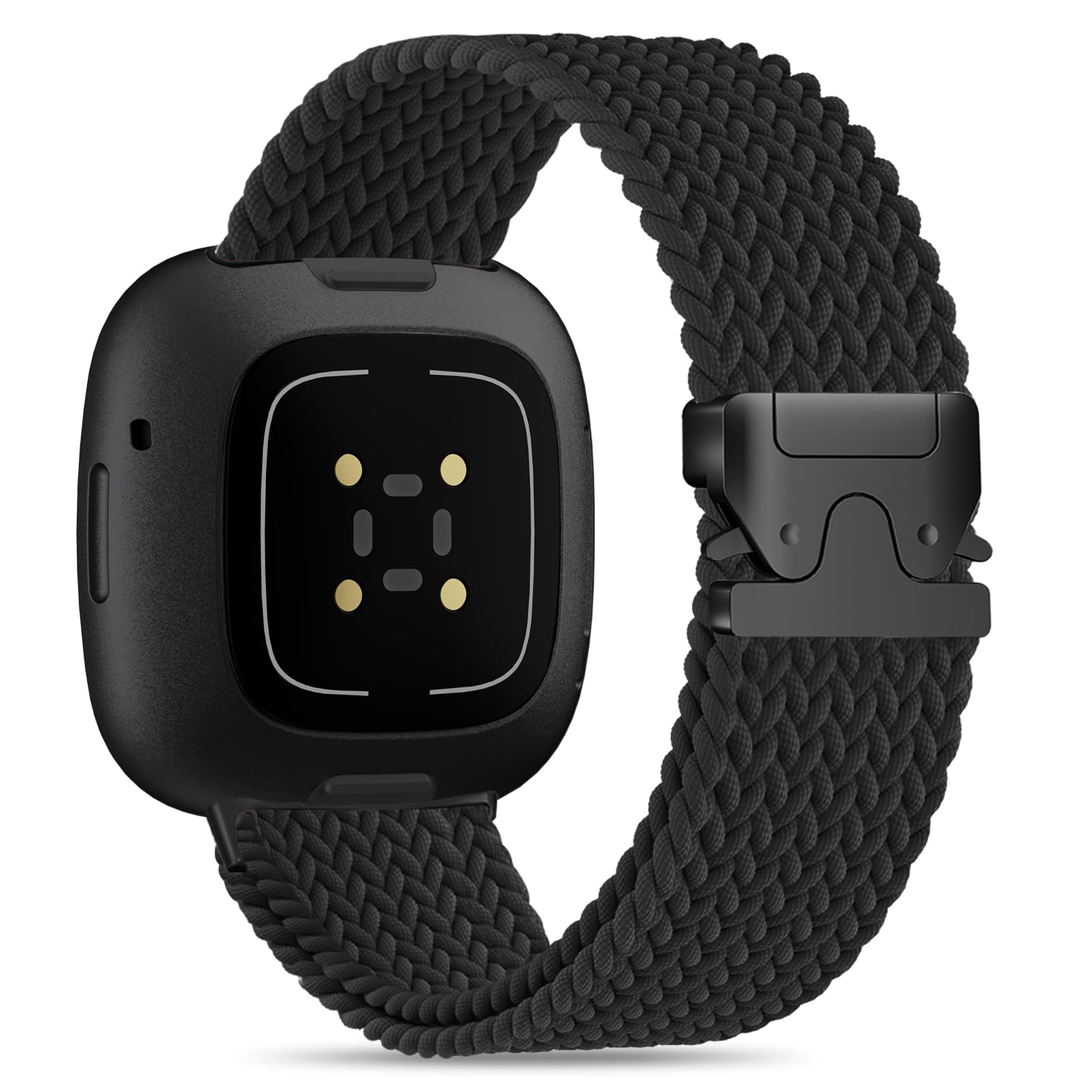 HSWAI Magnetic Braided Compatible with Fitbit Versa 4 Bands for Women/Versa 3/Sense/Sense 2 Bands, Soft Stretchy Sport Strap Woven Loop Elastic Nylon Wristbands Men
