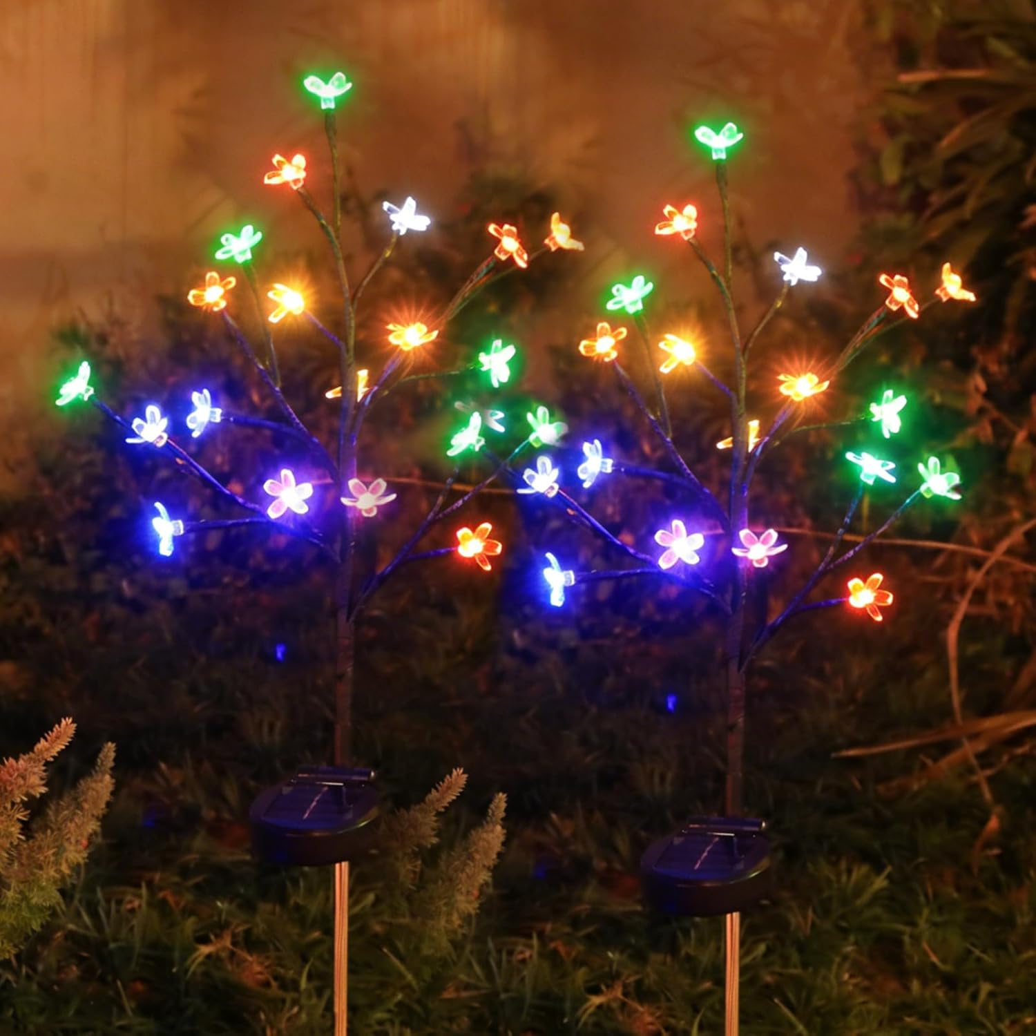 Solar Garden Lights Outdoor Garden Decor, 4 Pack Cherry Blossom Solar Flowers Outdoor Waterproof Fairy Solar Lights, Outside Yard Decorations for Patio Pathway Decor, Gardening Gifts for Women Mom