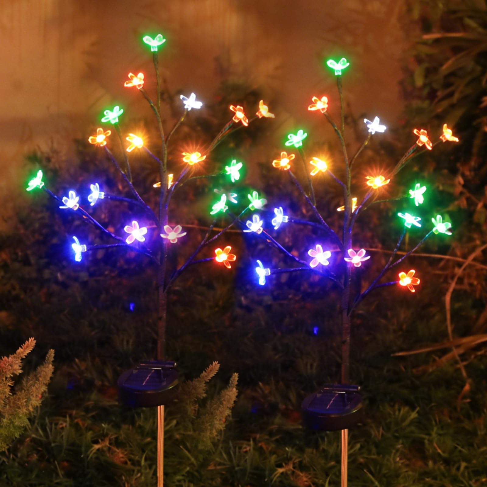 Solar Garden Lights Outdoor Garden Decor 2 Pack Cherry Blossom Solar Flowers Outdoor Waterproof Fairy Solar Lights Outside