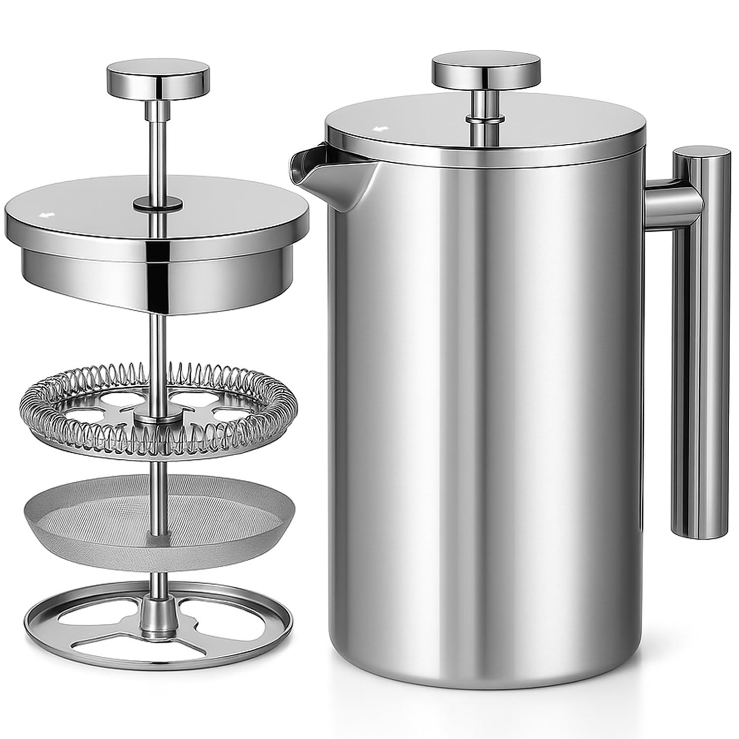 Red Ember Prasa francuska ze stali nierdzewnej 1L Cafetiere – Ekspres do kawy z podwójną ścianką izolacyjną, nietłukący się i odporny na rdzę z 3-warstwowym filtrem dla gładkiego, bogatego naparu