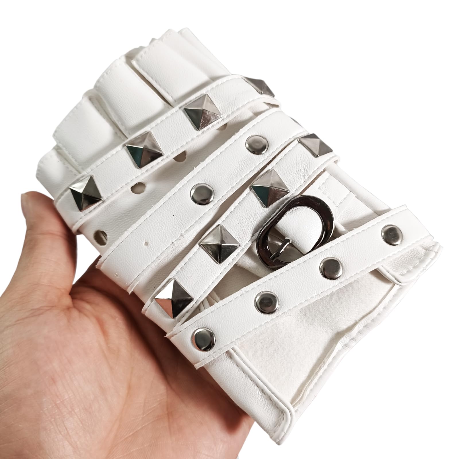 EaciTown Punk Gloves Gothic Gloves Faux Leather Halloween Rivet Glove Emo Y2k Glovee Sence Accessory Motorcycle Glove (White)