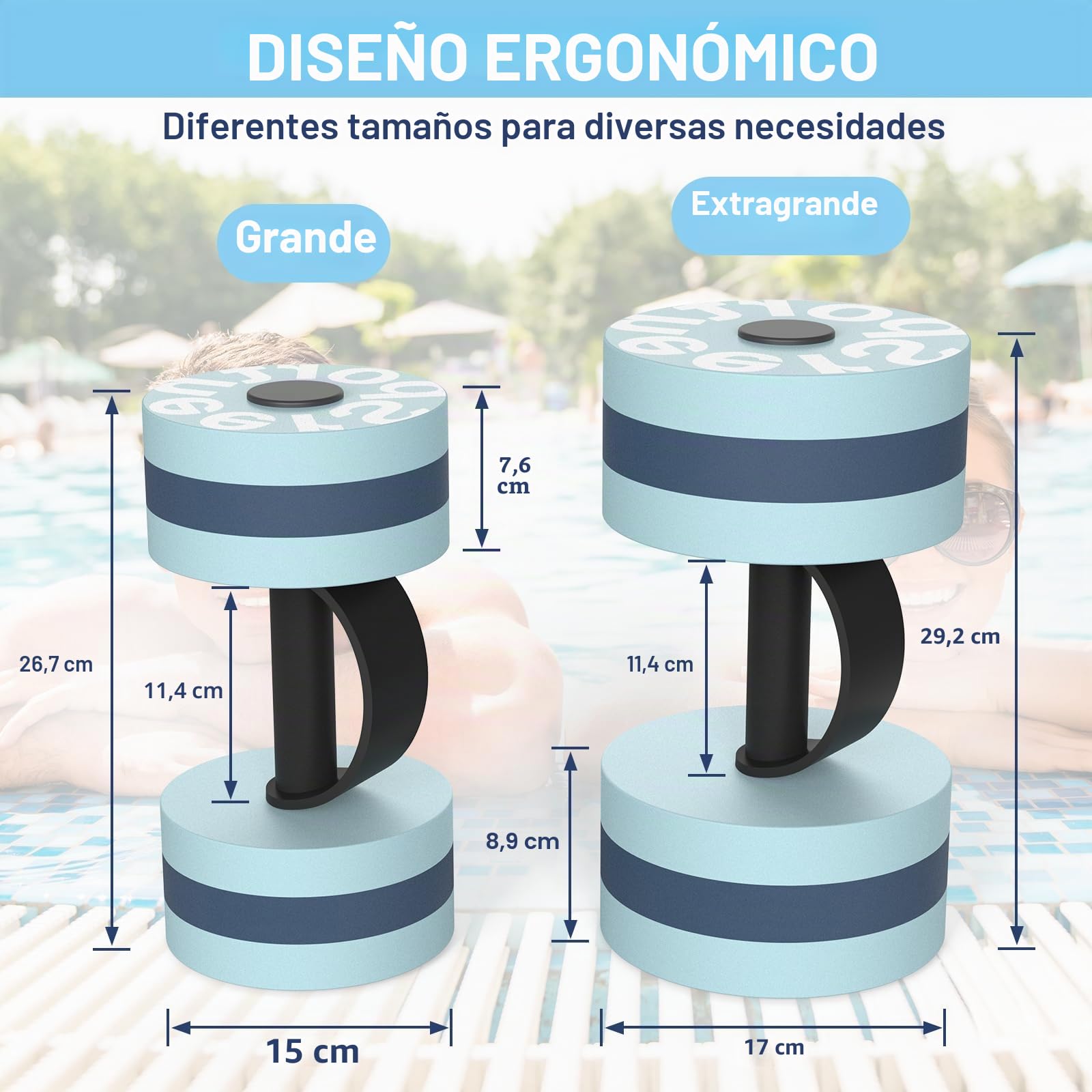 Sportneer Pesas de Agua para Ejercicio acuático, Mancuernas de Agua, Juego de 2 Pesas de Espuma EVA, Mancuernas para Piscina, Juego de Mancuernas para Fitness acuático, Equipo para pérdida de Peso