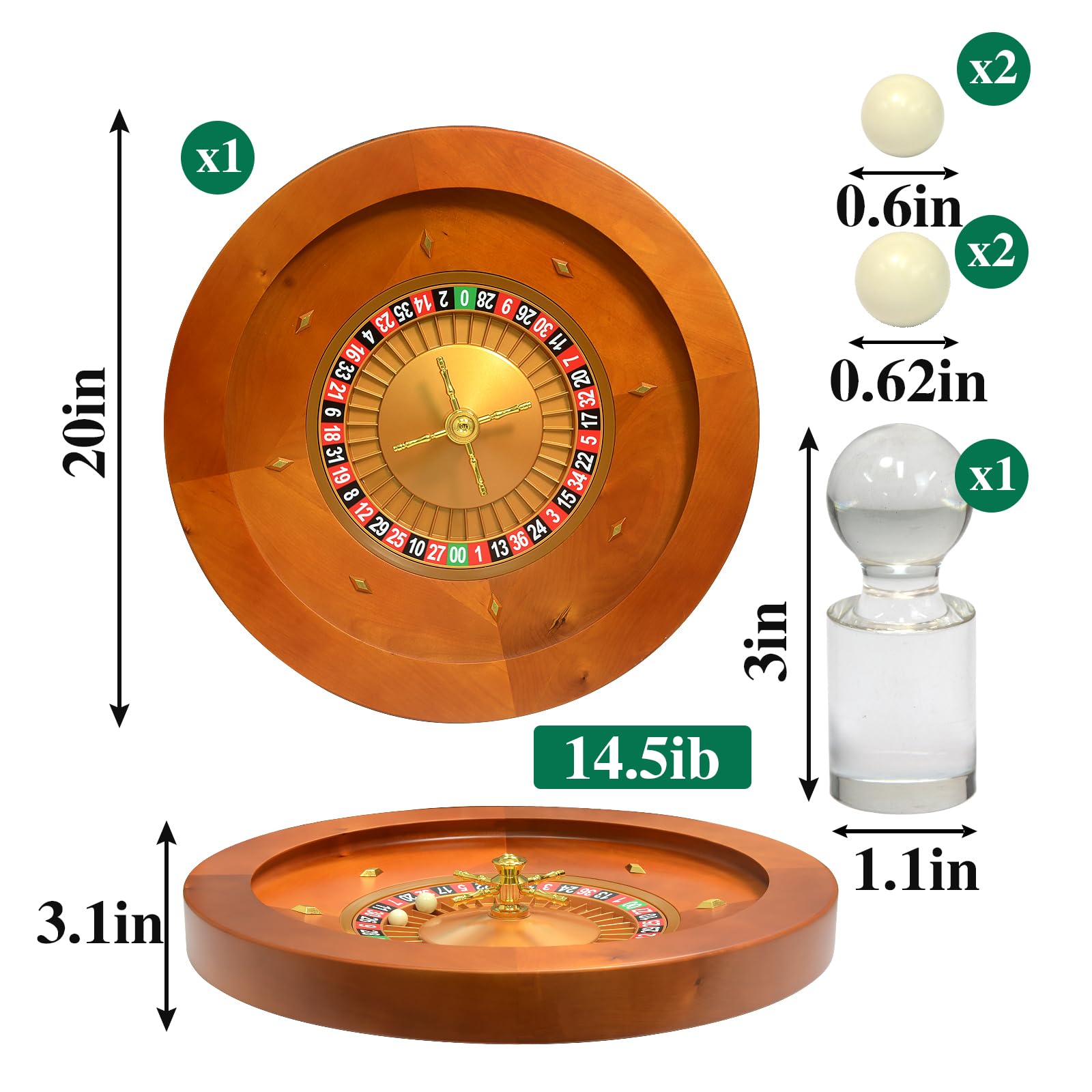 Ruota deluxe in legno per roulette da casinò, con cuscinetti di precisione, set per adulti e feste in discoteca, leggero, 50,8 cm