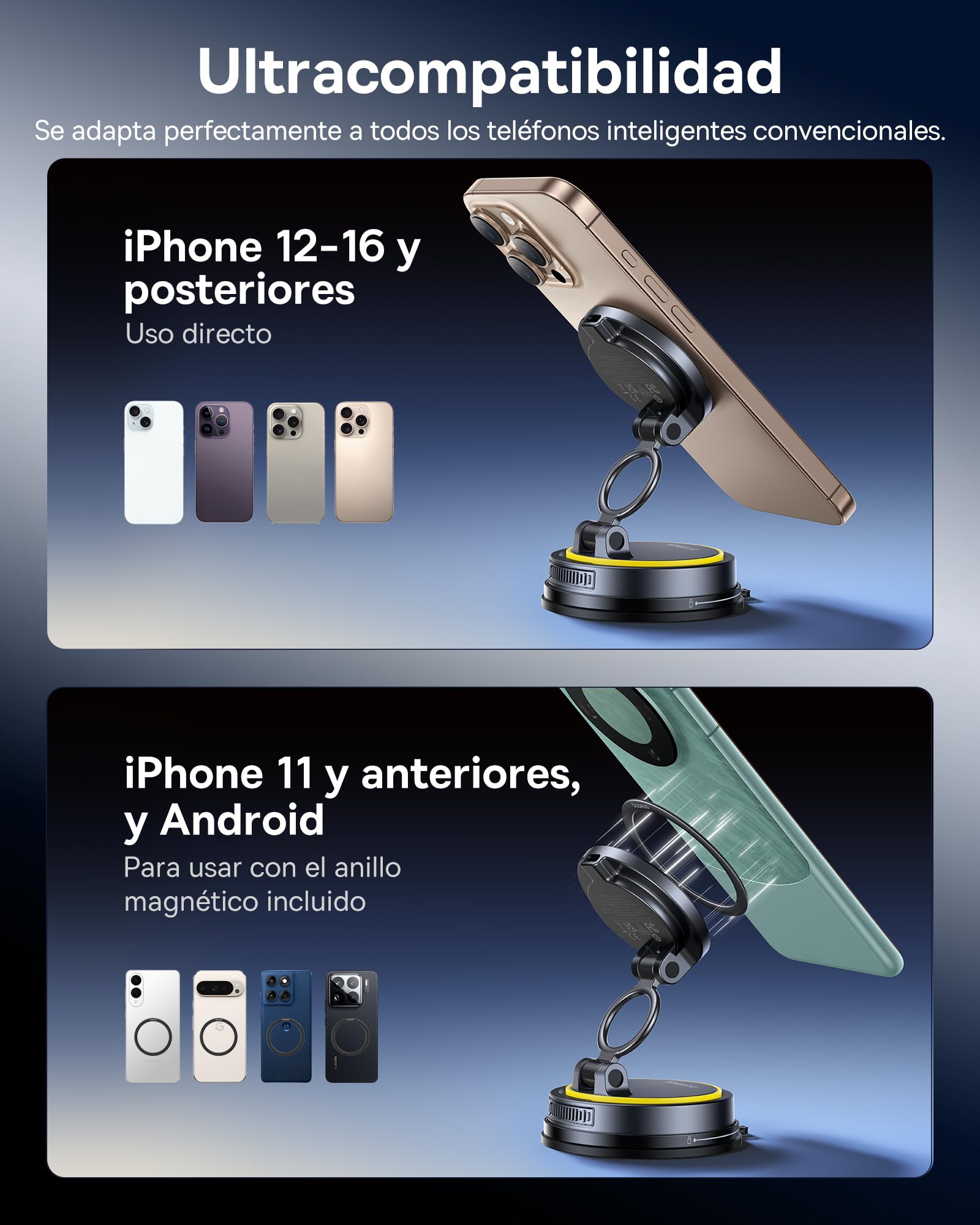 Baseus VC2 Flex Pro 15W Cargador Inalámbrico Coche, Soporte Teléfono Móvil para Coche con Función de Carga, Flexibilidad de 720°, Sujeción Magnética de 35N para iPhone 17-12 Serie, Samsung