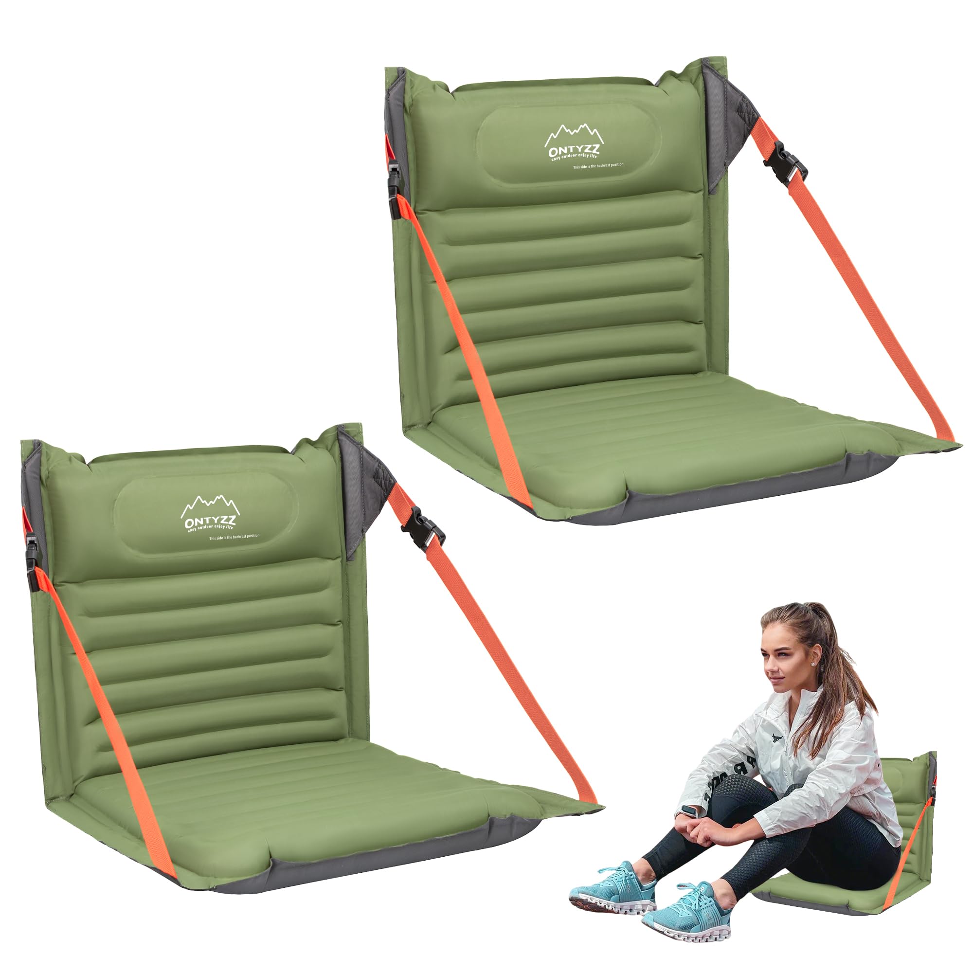 ONTYZZ Sièges de Stade Gonflable Coussin Extérieur avec Réglable Dossier Léger Pliantes Chaise Sol Coussin Siège pour Pique-Nique Concerts Jardin Balcon Pêche Camping Chaises