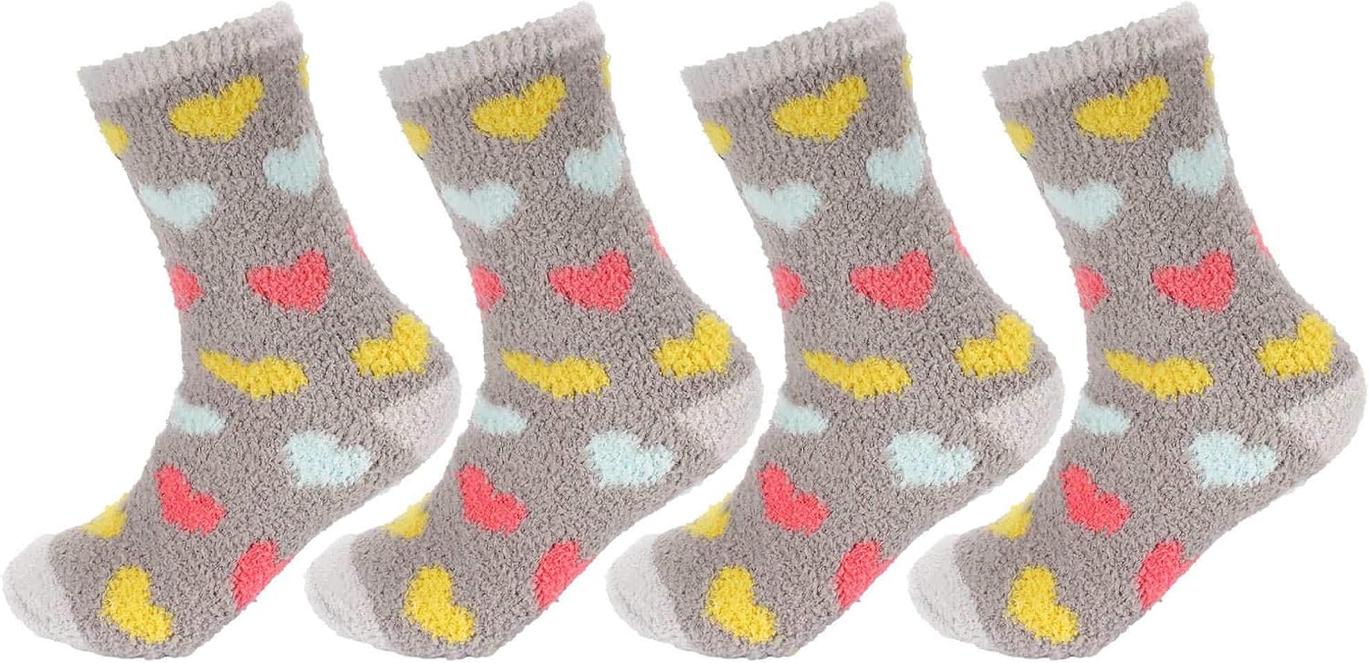 BambooMN Women's Soft and Cozy Fuzzy Crew Socks, 4 Pairs