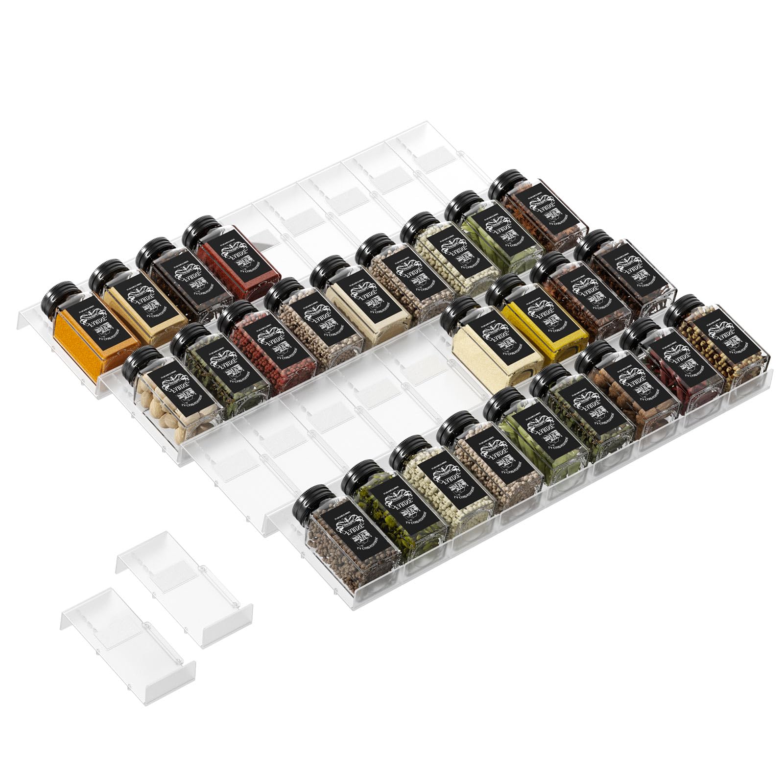 Famhap Gewürz Organizer Schublade, 36 Stück Patchworkable Gewürzregal Schublade, Küchen Organizer schublade für Gewürzgläser, Spice Rack Schublade für Gewürze Aufbewahrung