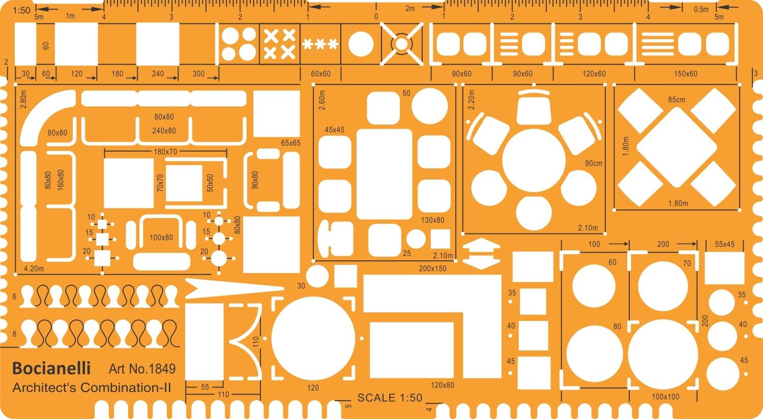 Metric 1:50 and 1:100 Scale Architect Design Drawing Template Stencil - Architectural Technical Drafting Supplies - Furniture Layout Symbols for House Interior Planning