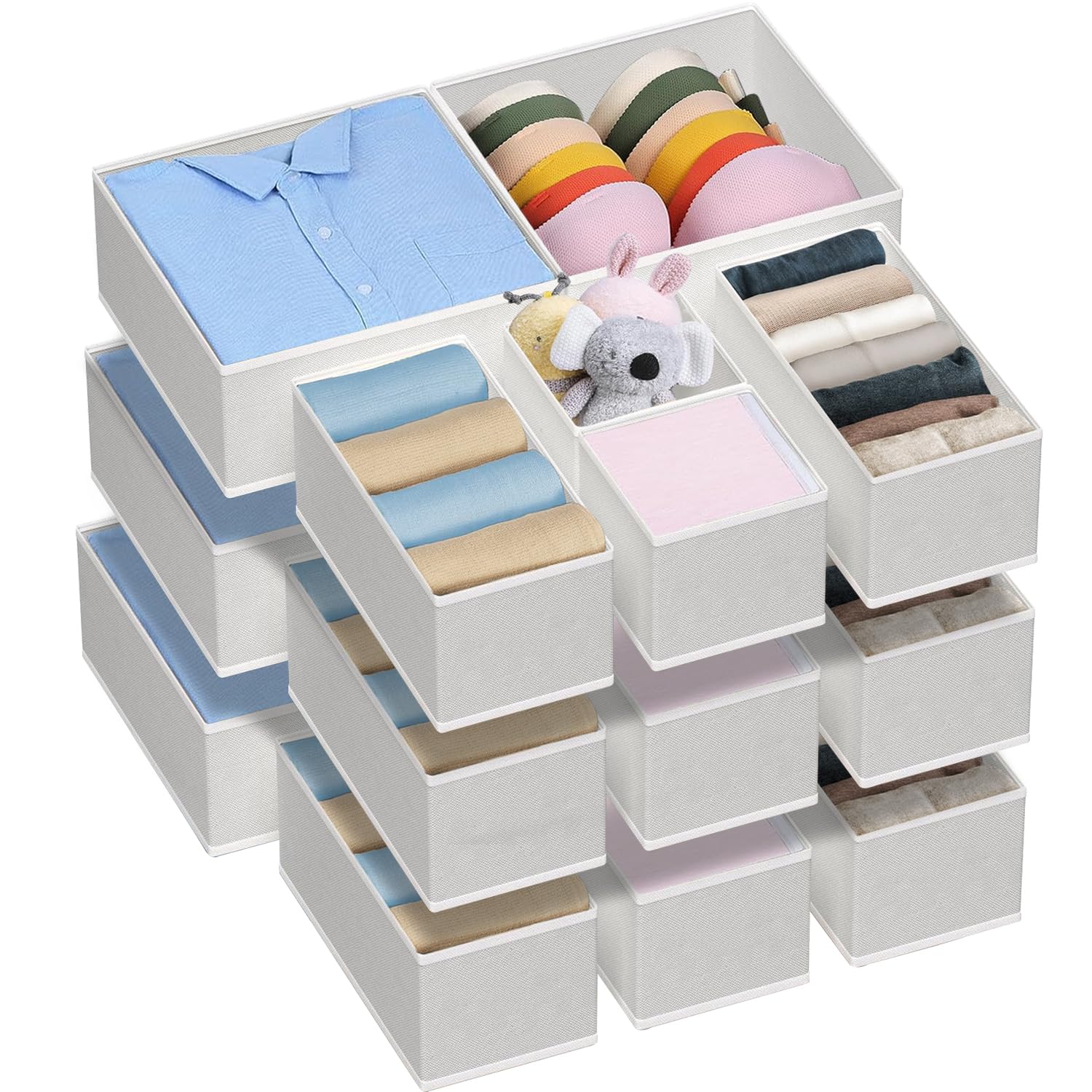 Organizador De Cajones De Ropa, Organizador De Almacenamiento De Armario De Tela Plegable, Divisores De Cajones De Tocador Para Ropa De Niños (Gris claro-18 Piezas)
