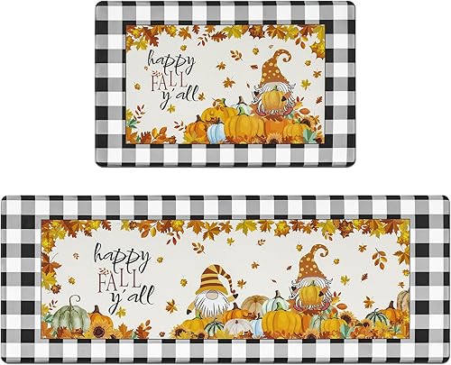 Bsmathom Juego de 2 alfombras de cocina antifatiga para otoño, antideslizantes, impermeables, juego de alfombras de cocina gruesas y acolchadas,