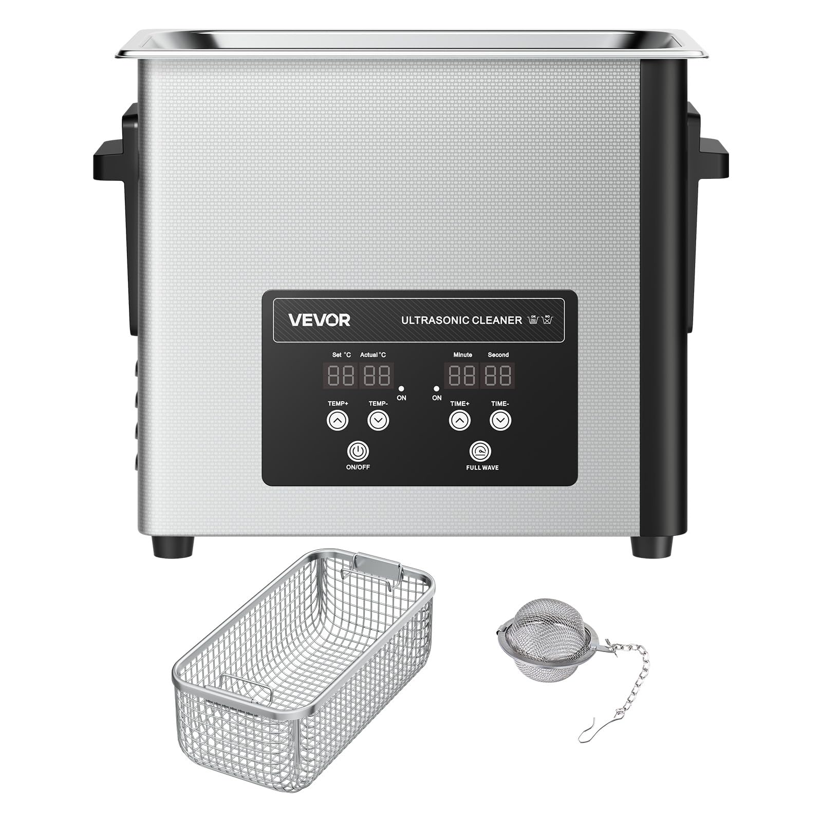 VEVOR Pulitore a Ultrasuoni da 6 L, Macchina Professionale per la Pulizia a Ultrasuoni, con Cestello di Pulizia e Schermo Digitale, in Acciaio Inox da 120 W e 40 kHz per Orologi, Rasoi, Gioielli