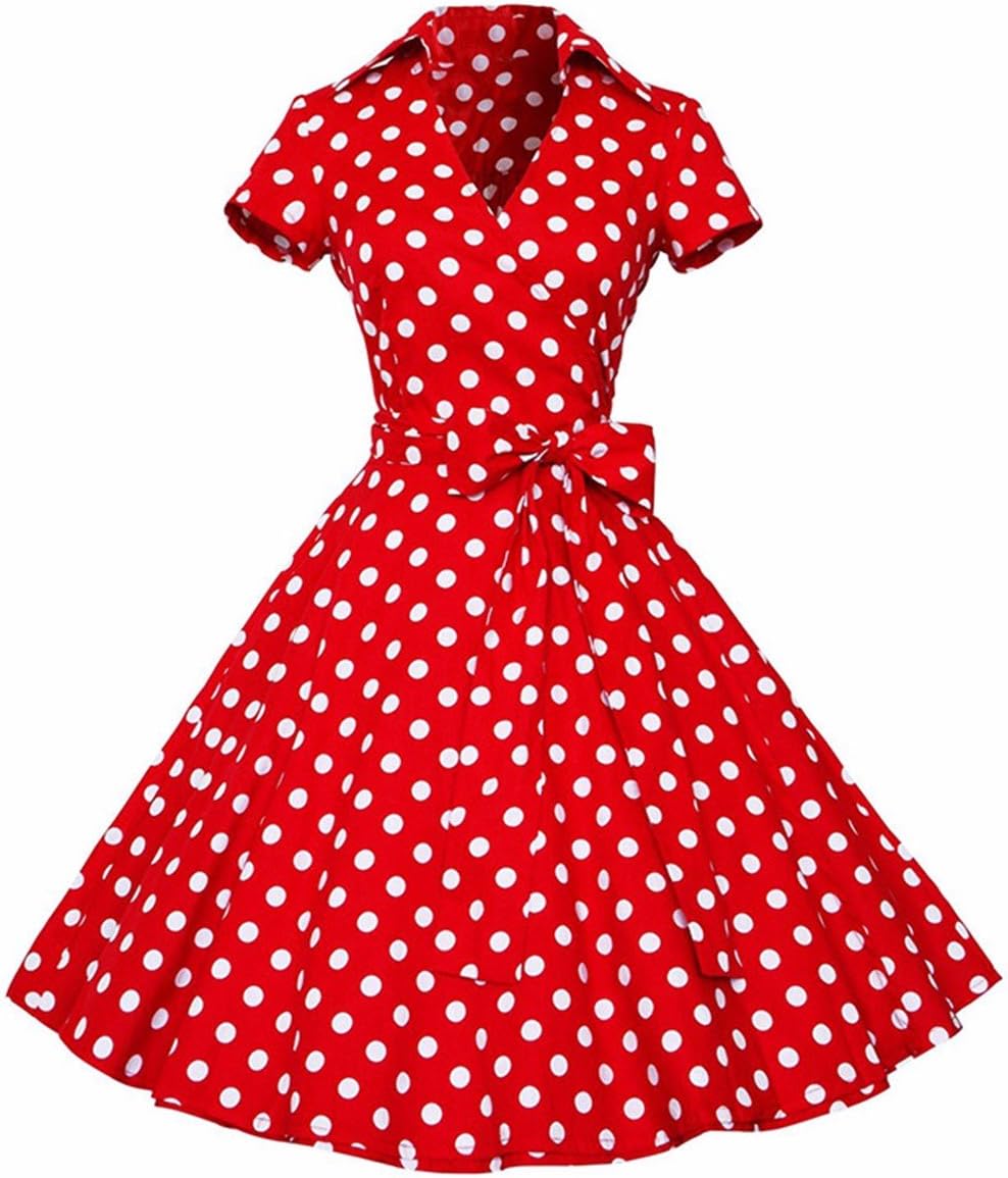 Shanxing Women's Short Sleeve Rockabilly Dress 1950s Vintage Cocktail Swing Dress