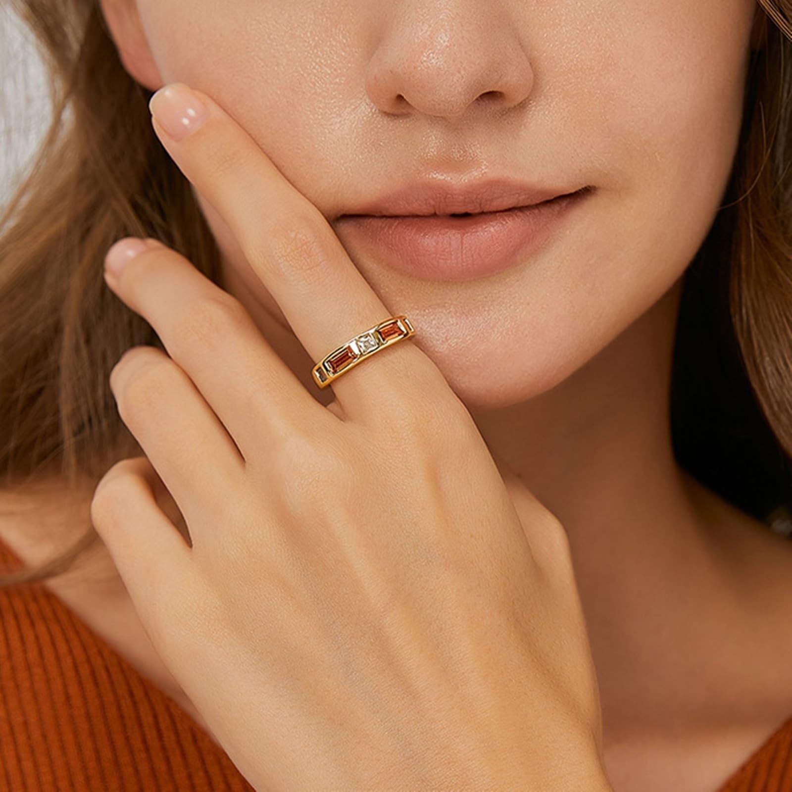 9 Karat/14 Karat/18 Karat Gelbgold Ring Labgeschaffener Saphir Orange, Rings Jahrgang