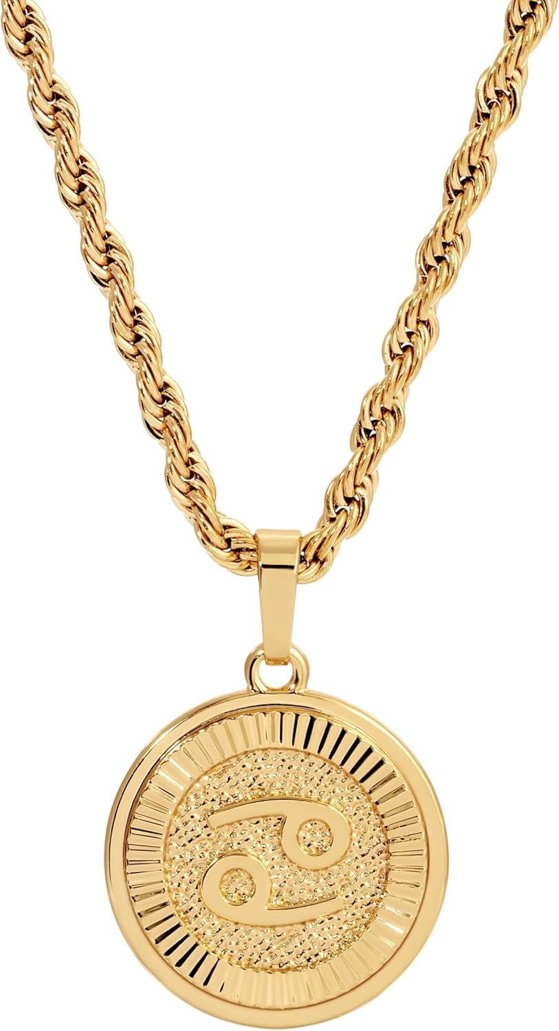 18k Gold Plated Zodiac Necklace & Pendant - Gold Necklace for Women & Men, Tarnish & Water Resistant, Birthday Gifts for Women & Men