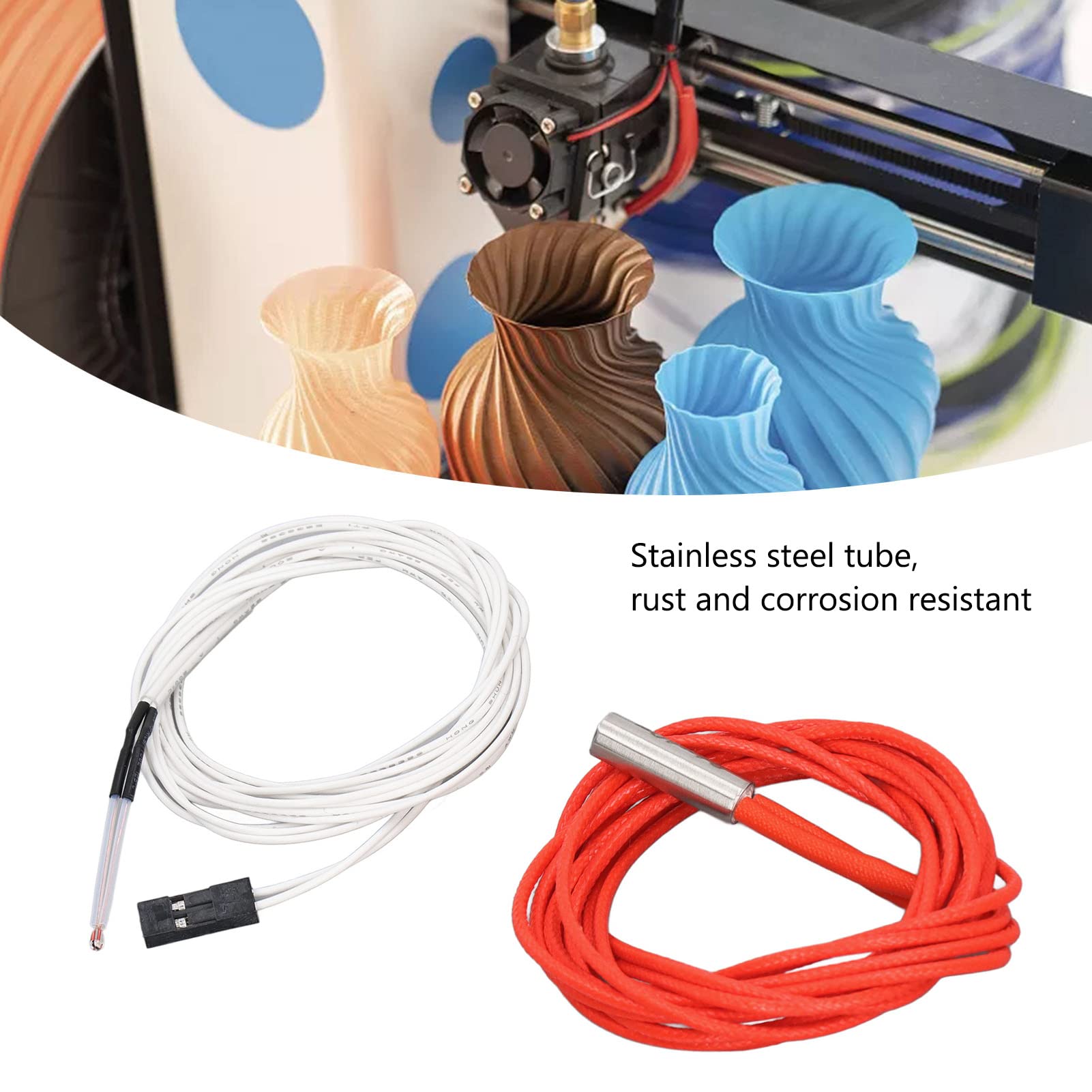 Calentador de cartucho de cerámica de 6 uds, cables de termistor con varillas de calentamiento de terminales, accesorios de extremo caliente para impresora 3D, 24V 40W