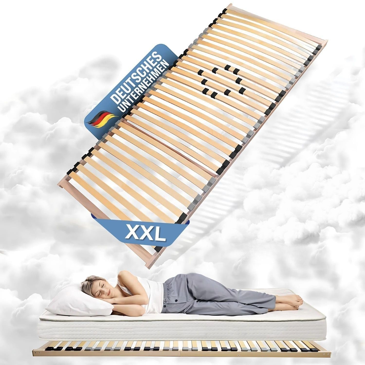 Coemo XXL Lattenrost 80x200 Big Size extra stabil bis 200 kg belastbar, mit Härtegradeinstellung, 28 elastische Leisten, für alle Matratzentypen, durchgehende Seitenholme, DIY Selbstmontage