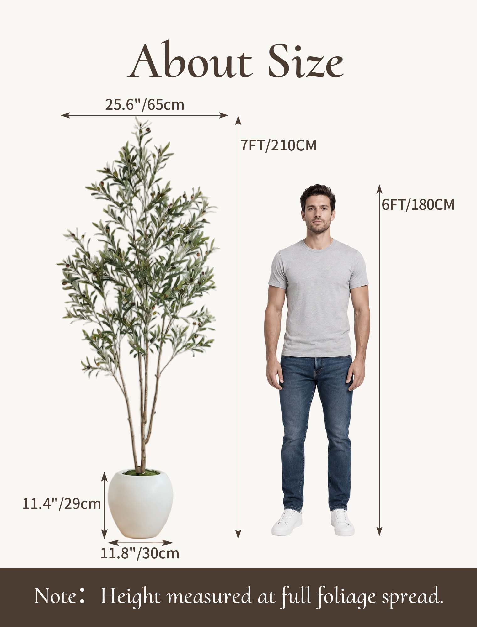 Olivo Artificial 210 cm con Maceta Blanca, Planta De Interior Alta