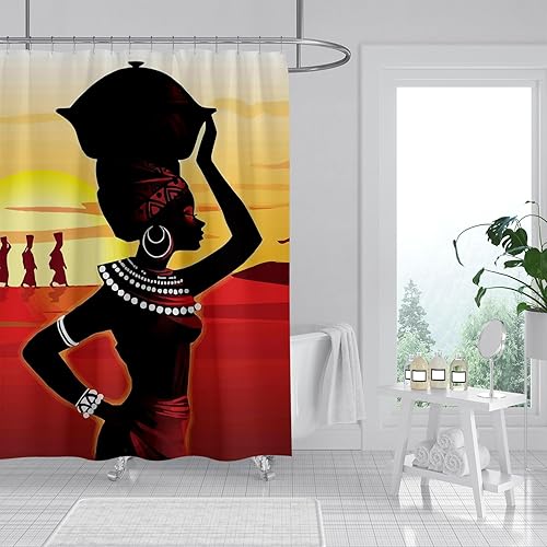 Miniatura 9 de Cortina de ducha de mujer africana, cortinas de ducha de niña negra afroamericana, divertidas, juego de cortinas de ducha de tela de arte negro,