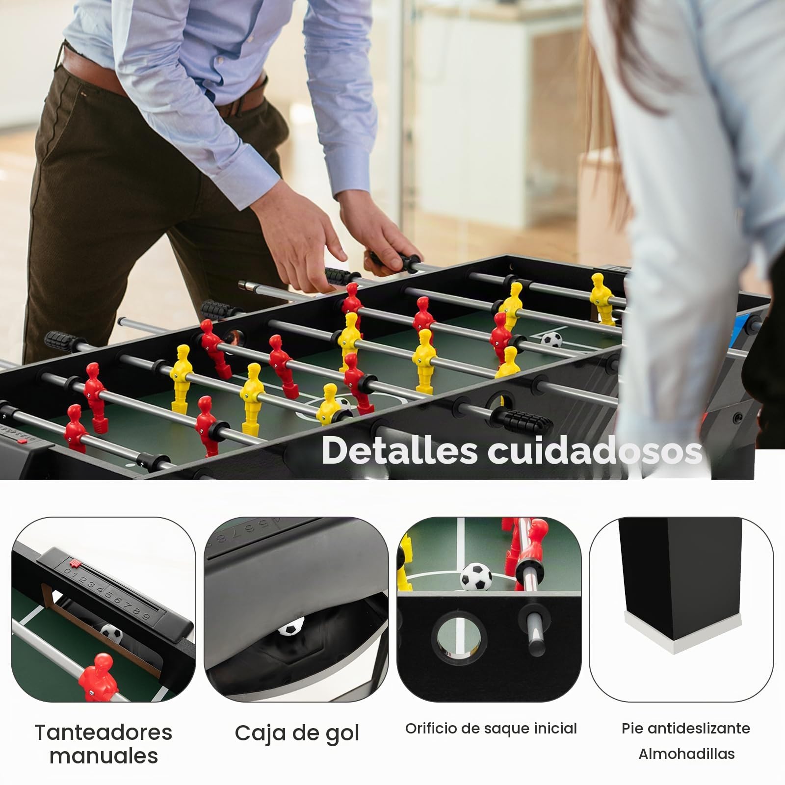HOMASIS 4 en 1 Mesa Multijuego con Futbolín, Billar, Air Hockey y Ping Pong, Mesa de Juegos de Madera para Niños y Adultos, 125 x 97 x 83 cm, para Fiesta, Bar, Oficina