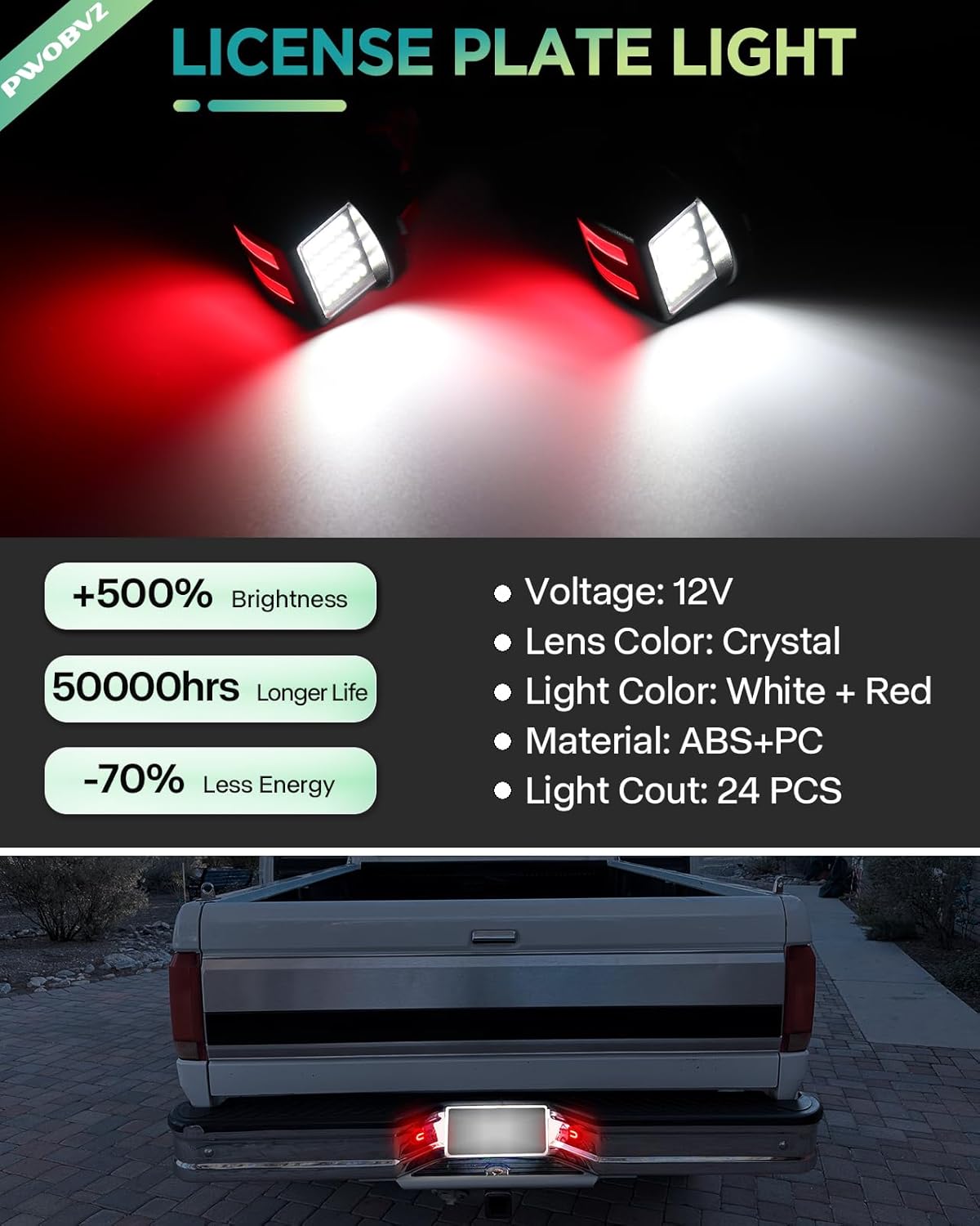 LED License Plate Lights with Socket Harness for Ford F150 1990-2014, for Super Duty F250 F350 F450 F550 1980-2016, for 1983-2011 Bronco Ranger Explorer Excursion Expedition White-Red Rear Tag Light