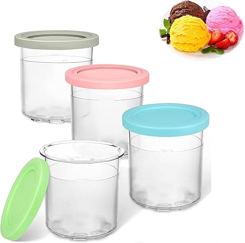 Creami Pint Containers, for Ninja Ice Cream Maker Pints, Pint Containers with Lids Reusable,Leaf-Proof for NC301 NC300 NC299AM Series Ice Cream Maker