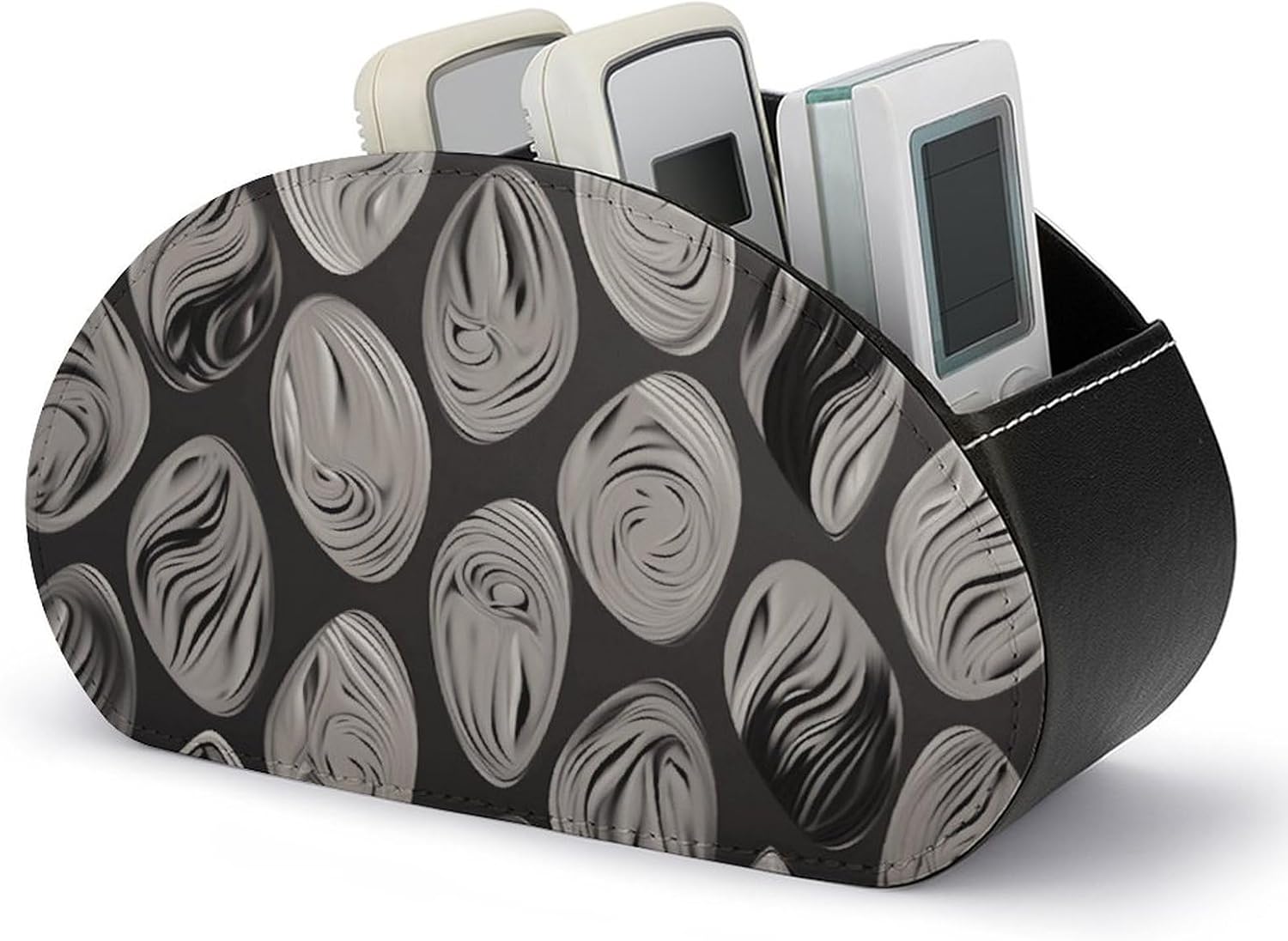Desktop Organizer Store Abstract Black Silver Printed Remote Storage Box Remote Control Holder with 5 Compartments for TV Remotes/Media Controllers/Office
