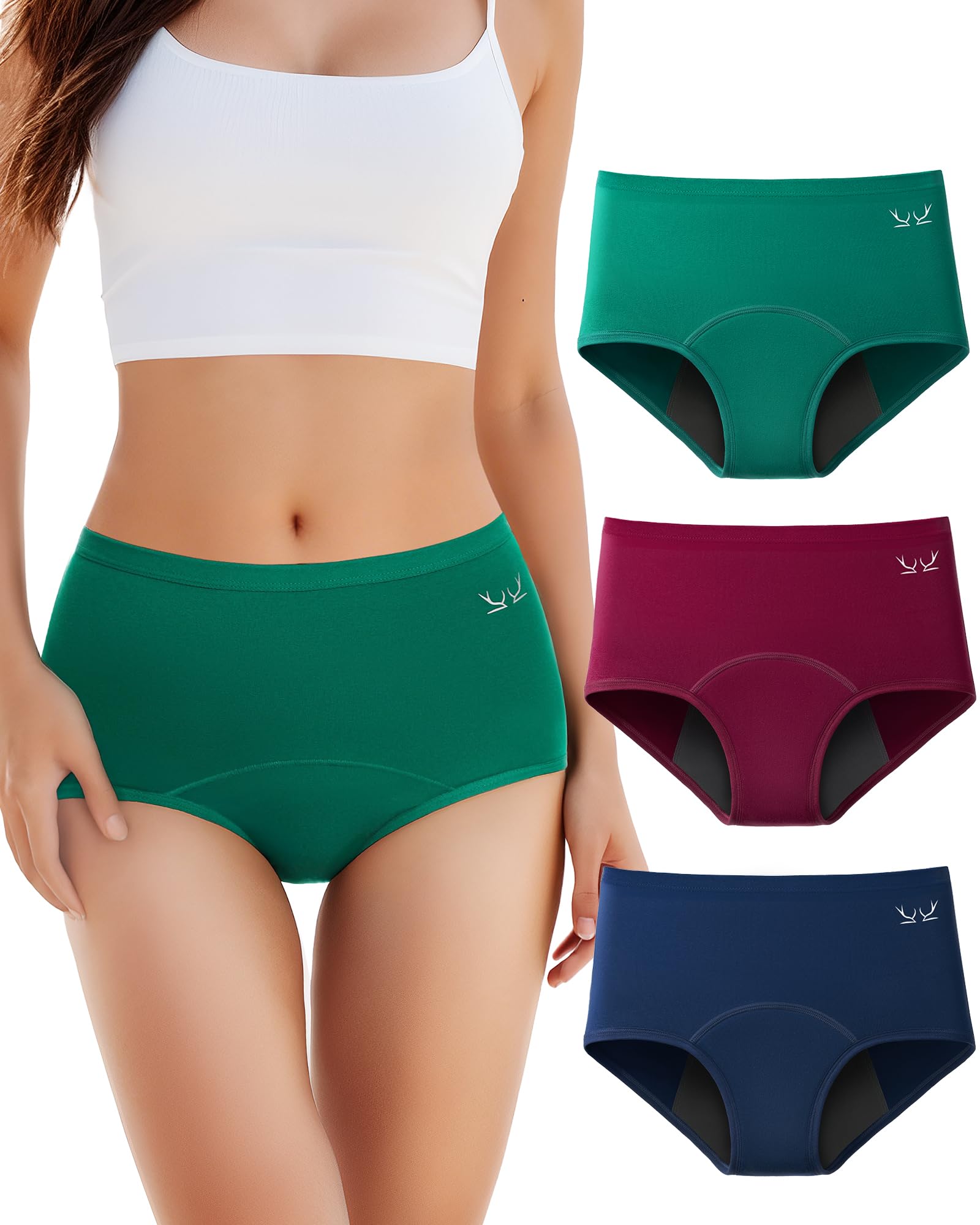 TANSTC Periodenunterschwäsche Starke Blutung Unterhosen Damen Baumwolle Menstruationsunterwäsche Mädchen High Waist Perioden Menstruation Unterwäsche Frauen Slips 3er Pack