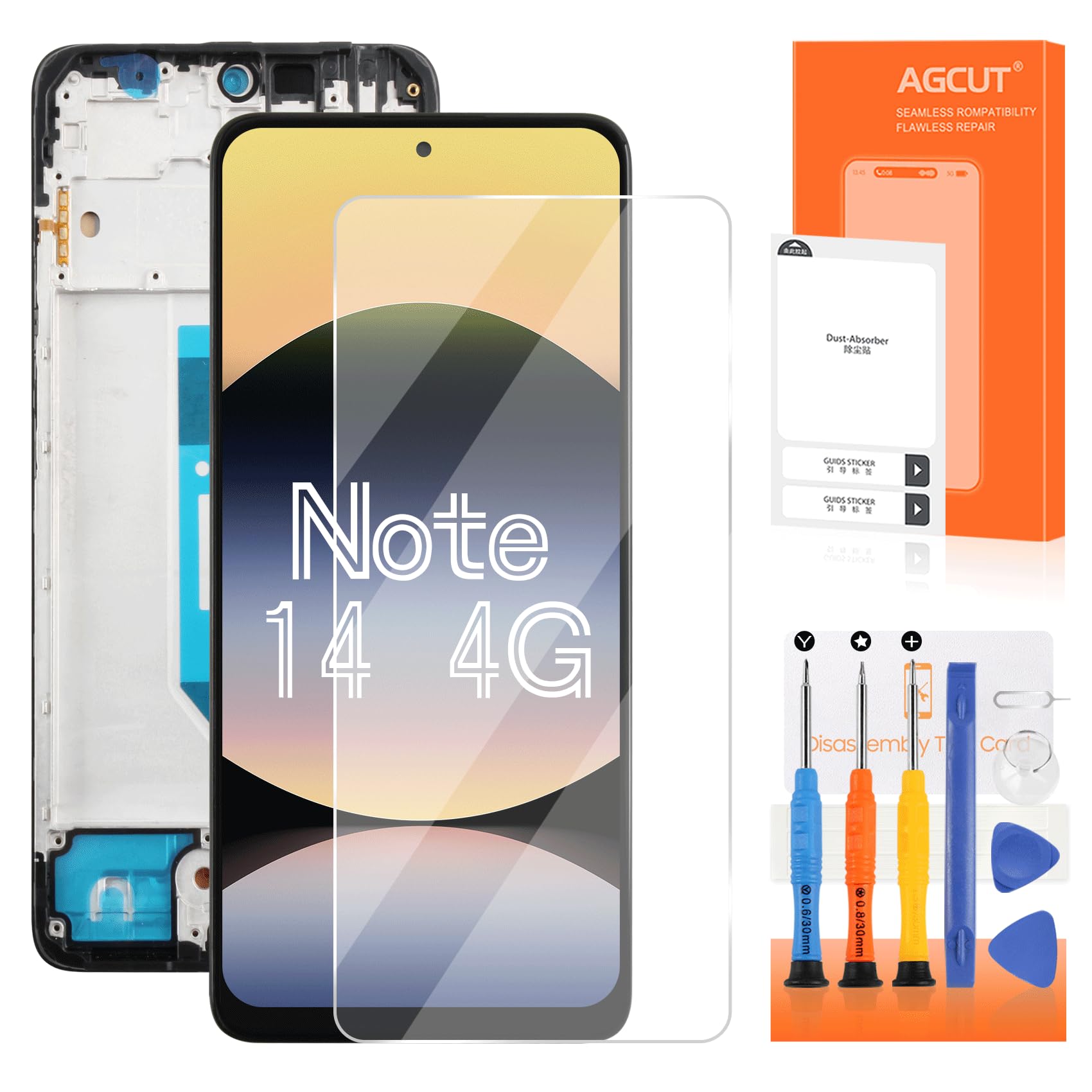 Pantalla LCD para Xiaomi Redmi Note 14 4G 24117RN76G 24117RN76O 6,67 Pulgadas LCD Pantalla Táctil Digitalizador Asamblea con Herramientas (Negro sin Huellas, Paso 5G, No para 24117RN76E)