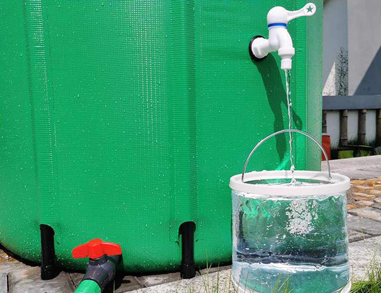 Multifunktion Regentonne, Zusammenklappbar Wassertank, Tragbar Regenwasserfass, Garten Regenwassertank, Mit Filter Hahn Überlauf Bausatz,Grün,26 Gallon