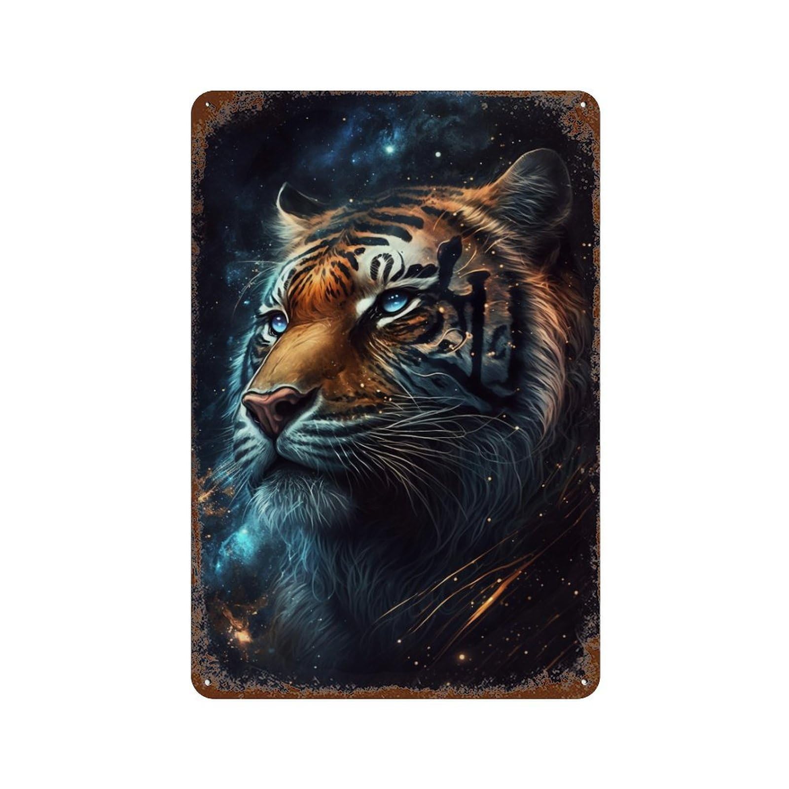 Rust Effect Galactic Tiger Portrait -14 Rusty Metal Tin Sign 11.8"x7.9", Industrial Home Decor for Living Room, Hallway And Home Decor