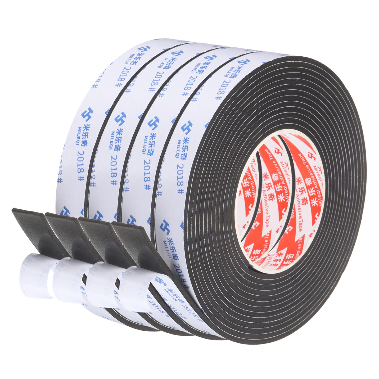 PATIKIL 4Roll Sponge Rubber Foam Tape, 2cm x 3mm x 5 Meters Self-Adhesive Foam Insulation Tape Weather Stripping for Window Door Soundproofing Weatherstrip AC Seal Strip, Black