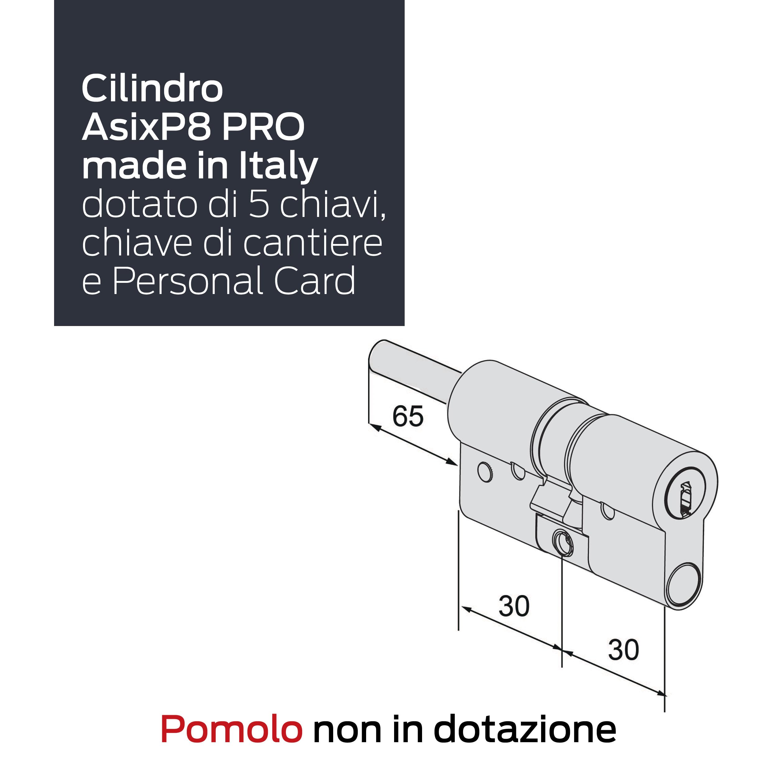 CISA - Cilindro Europeo CISA AsixP8 PRO 10Q31707012SD - Cilindro 30/30 con 5 Chiavi per Serratura Porta Blindata - Protezione Contro Tentativi di Effrazione