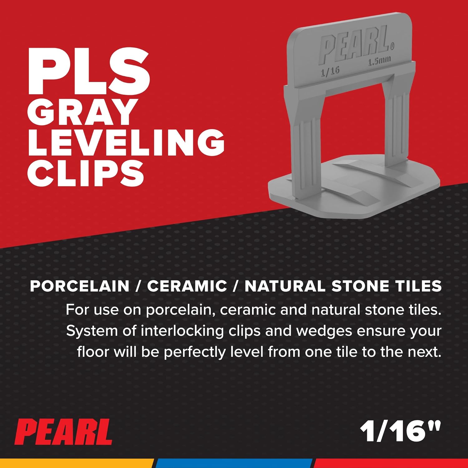 PEARL ABRASIVE CO. Leveling System Box of 2000, Gray, 1/16"