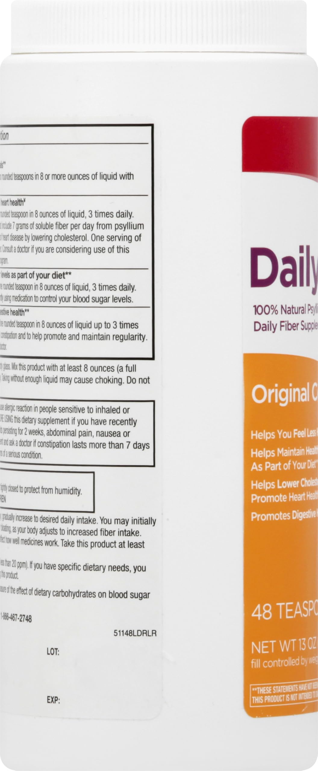 Leader Psyllium Husk Powder Supplement 4-in-1 Fiber for Digestive Health, Plant Based 100% Natural Psyllium Husk Daily Fiber, Gluten Free, Non-GMO, Compare to Meta-mucil Multihealth (13 OZ) — Amazon image 3