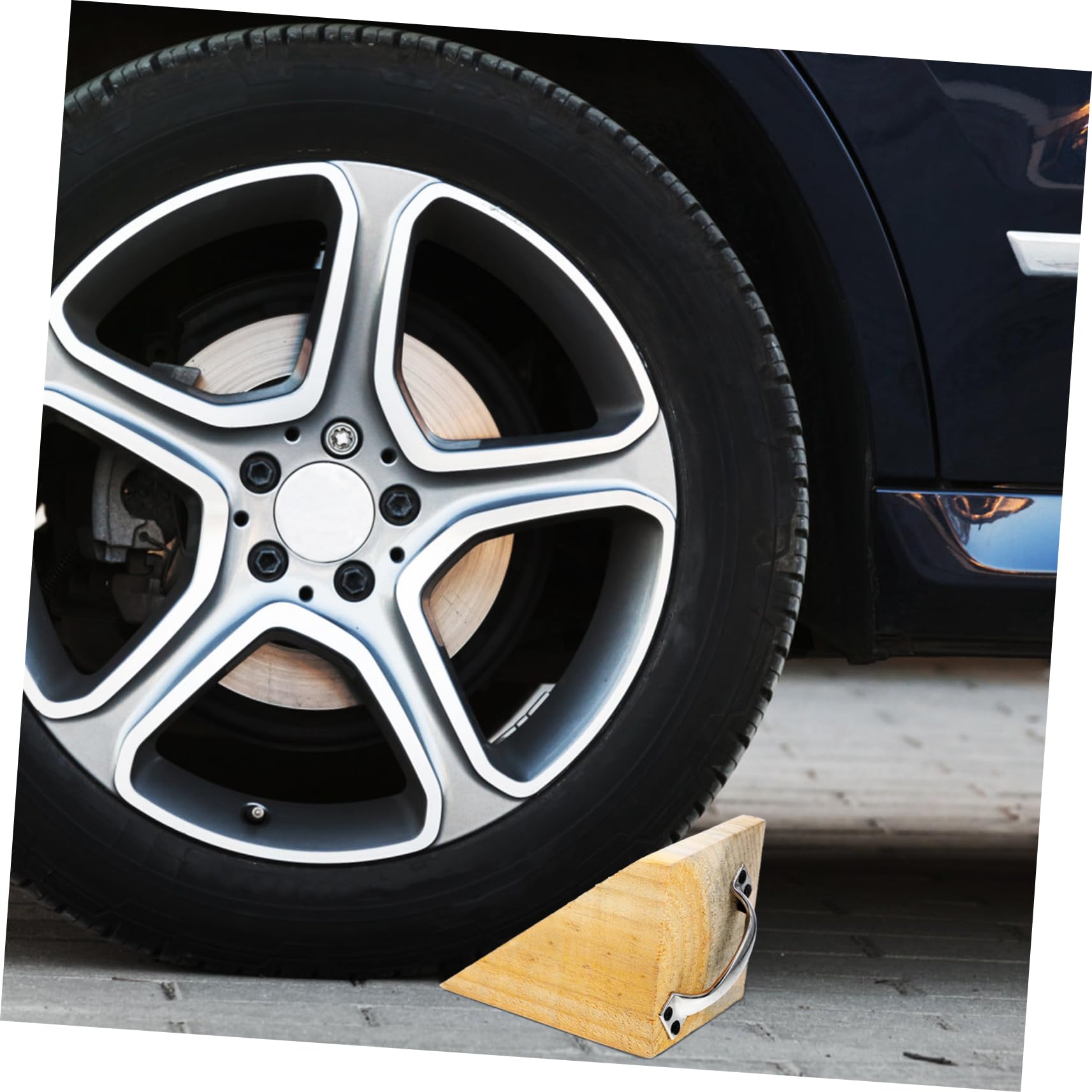 Cuneo Blocca Ruota in Legno e Ferro per Veicoli e Pneumatici, Portatile e Facile da Installare, per Viaggi e Parcheggio Sicuro