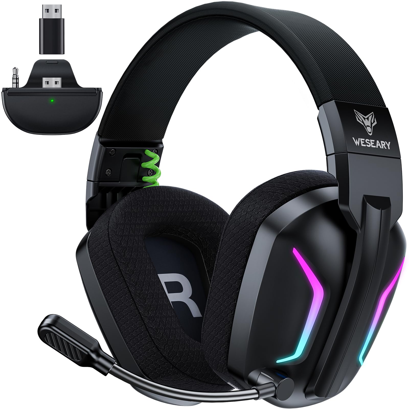 Bezprzewodowy zestaw słuchawkowy WESEARY WG1 do gier na Xbox Series X|S/One PC PS5 PS4 Switch Mac, 2,4 GHz i Bluetooth z mikrofonem, redukcją szumów czasem pracy baterii 50 godzin niskim opóźnieniem,